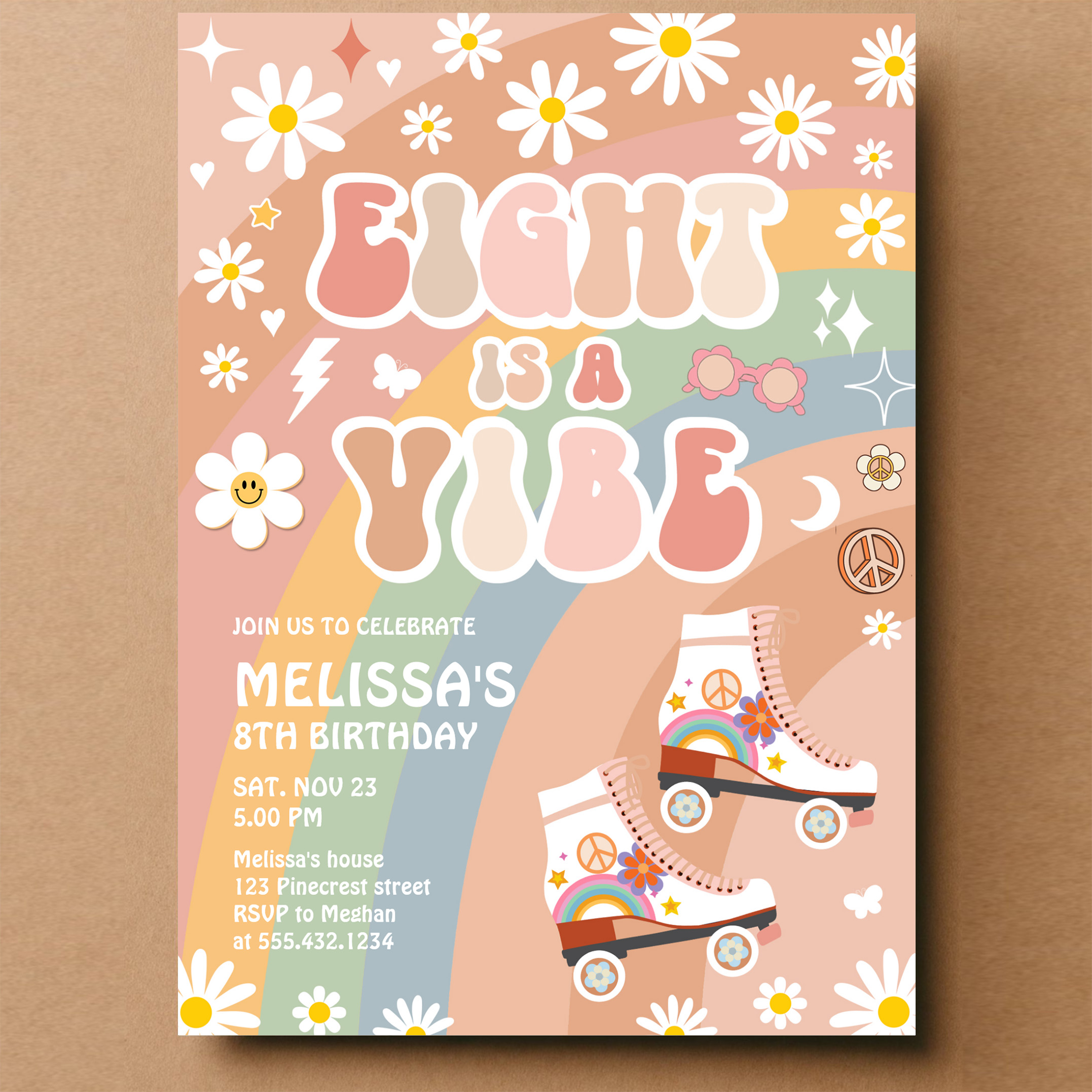 Eight Is A Vibe Groovy Roller Skate 8th Birthday Invitation - Image 14