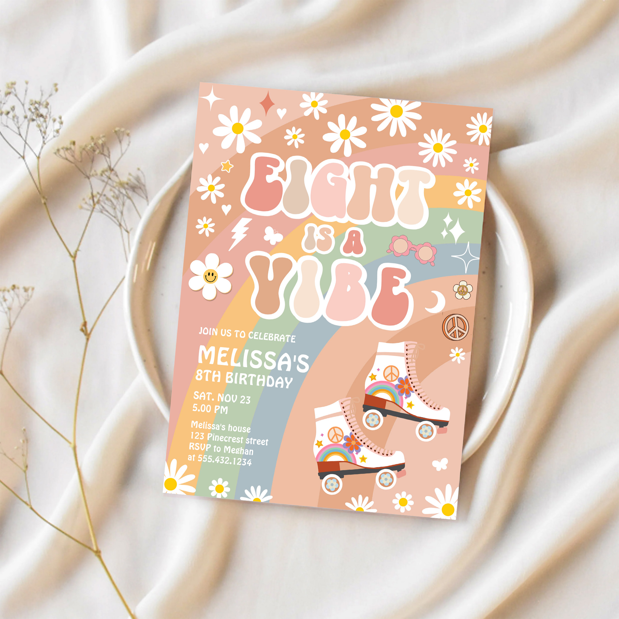 Eight Is A Vibe Groovy Roller Skate 8th Birthday Invitation - Image 2