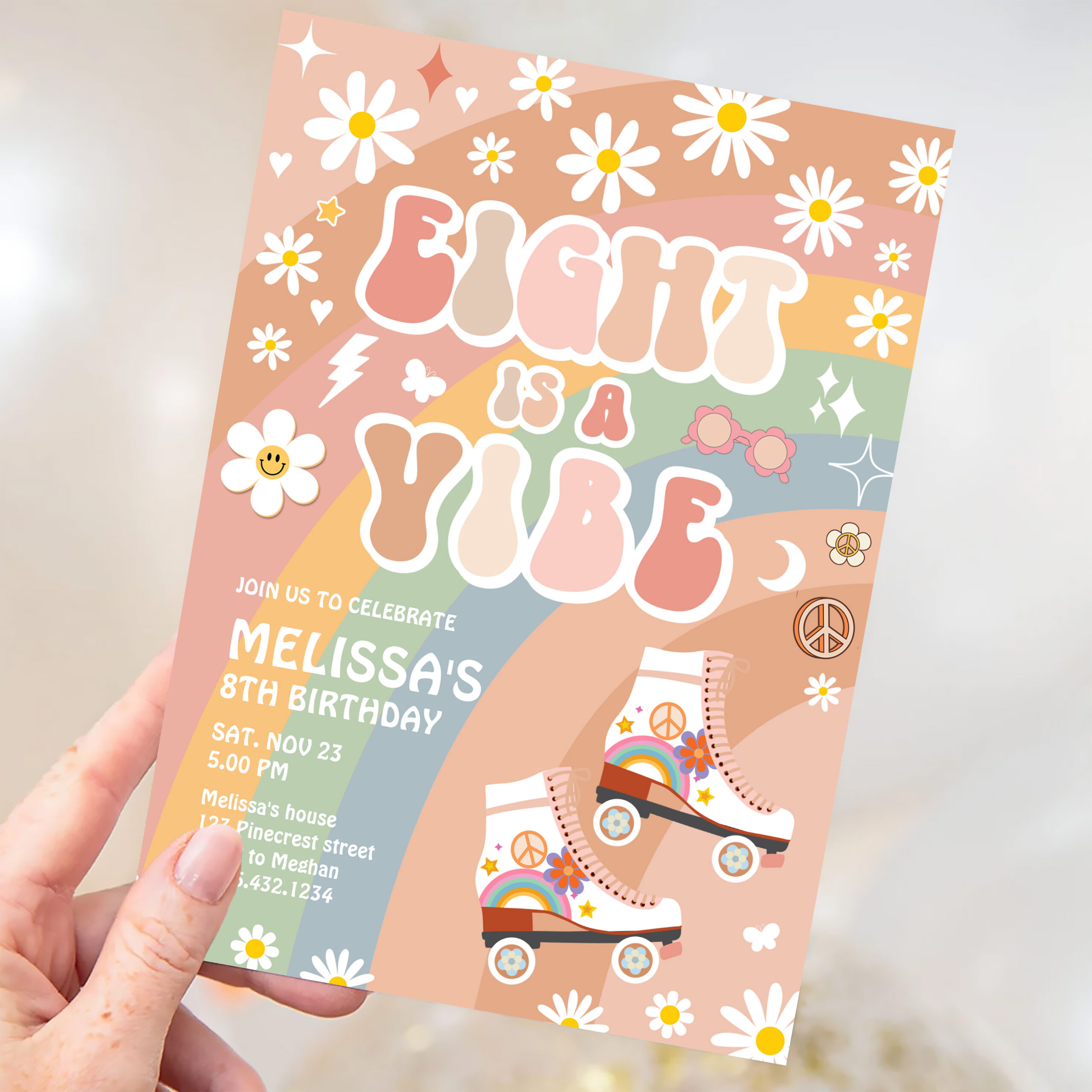 Eight Is A Vibe Groovy Roller Skate 8th Birthday Invitation - Image 3