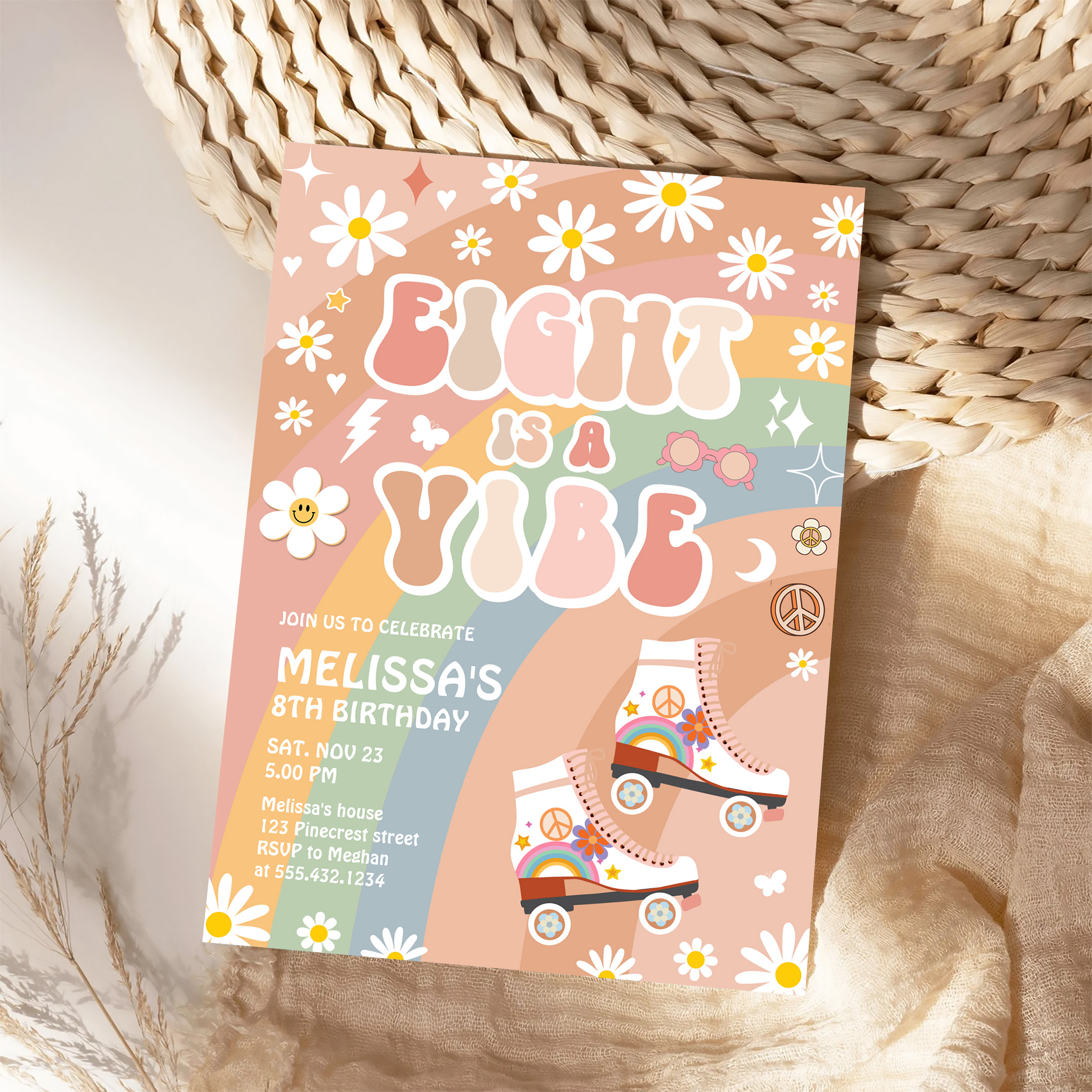 Eight Is A Vibe Groovy Roller Skate 8th Birthday Invitation - Image 4