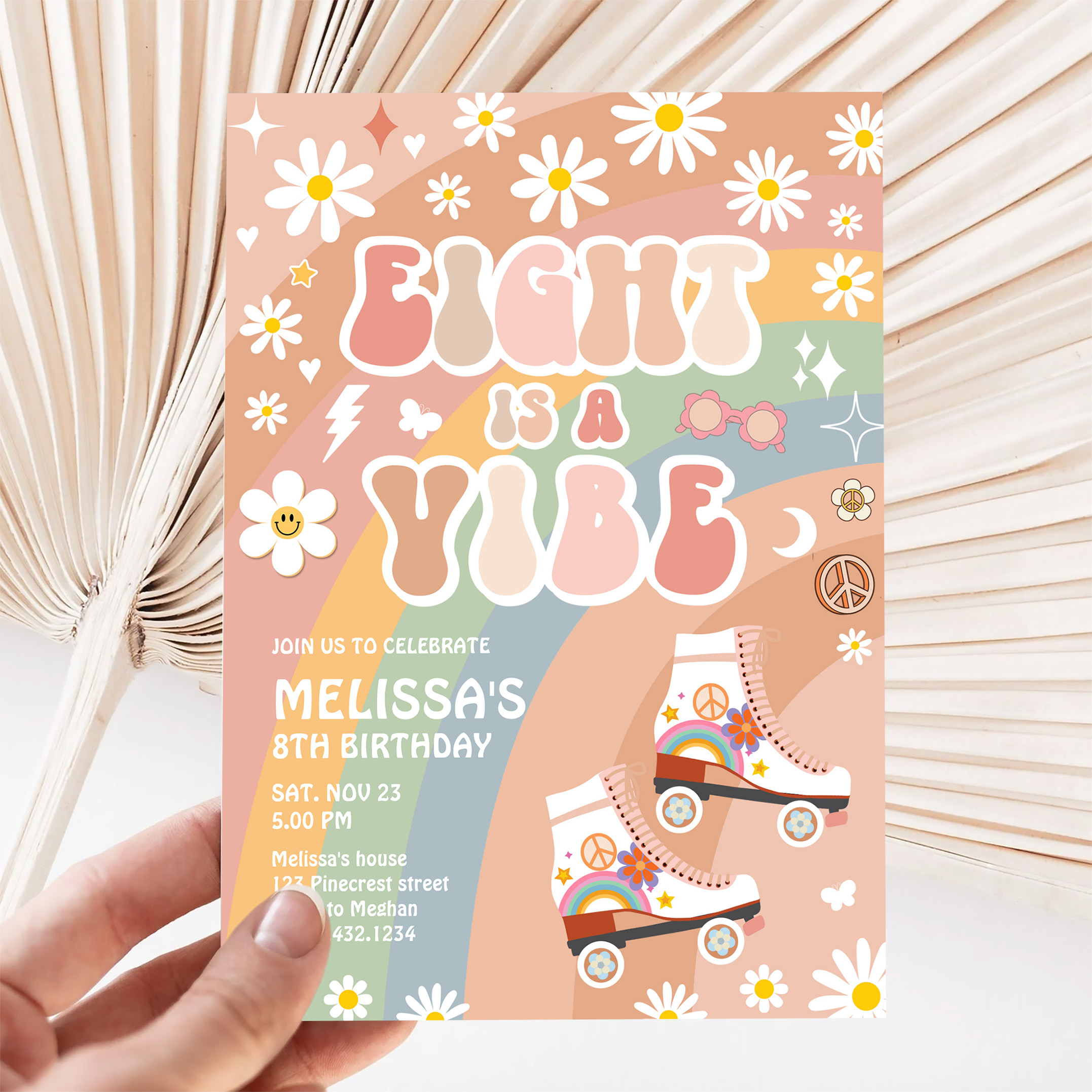 Eight Is A Vibe Groovy Roller Skate 8th Birthday Invitation - Image 5