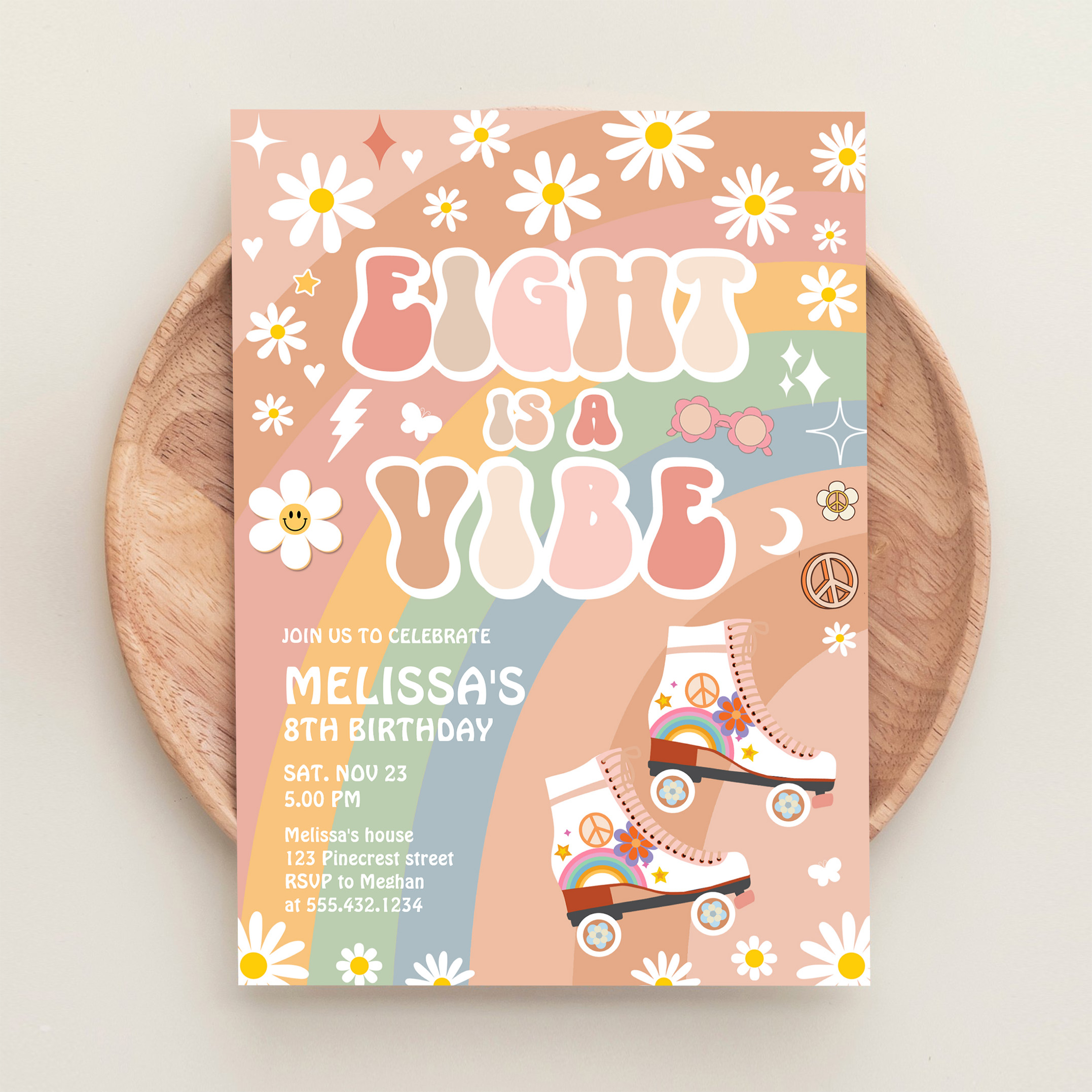 Eight Is A Vibe Groovy Roller Skate 8th Birthday Invitation - Image 7