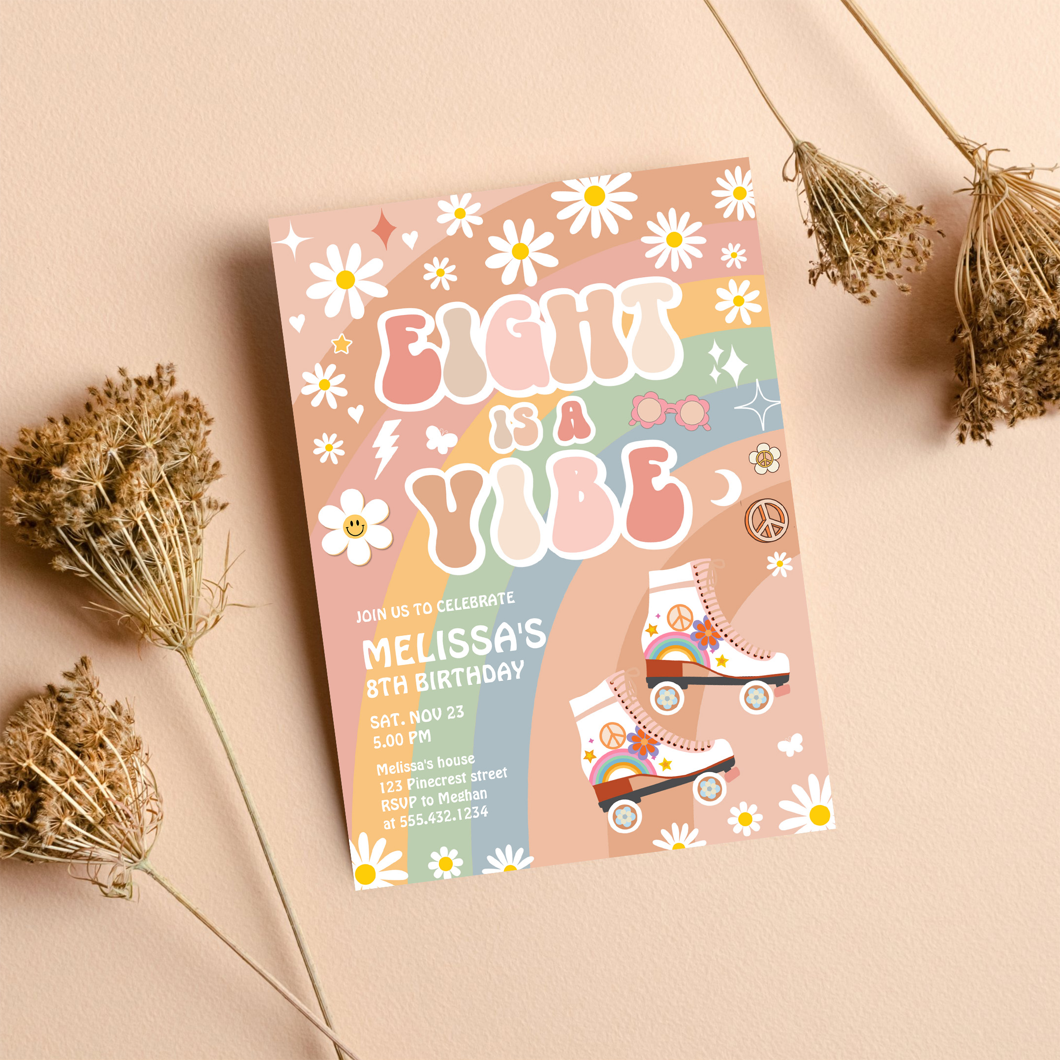 Eight Is A Vibe Groovy Roller Skate 8th Birthday Invitation - Image 8