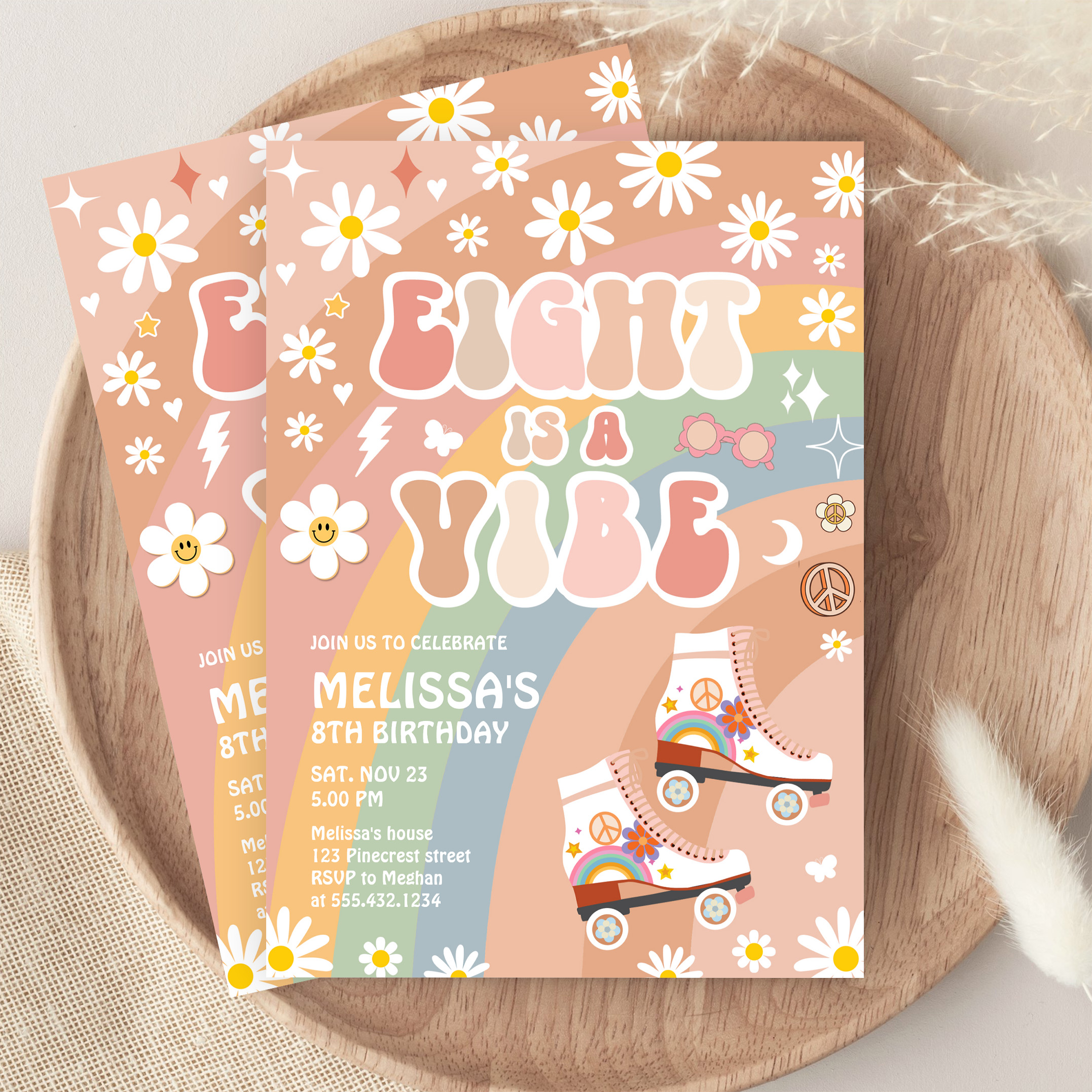 Eight Is A Vibe Groovy Roller Skate 8th Birthday Invitation - Image 9