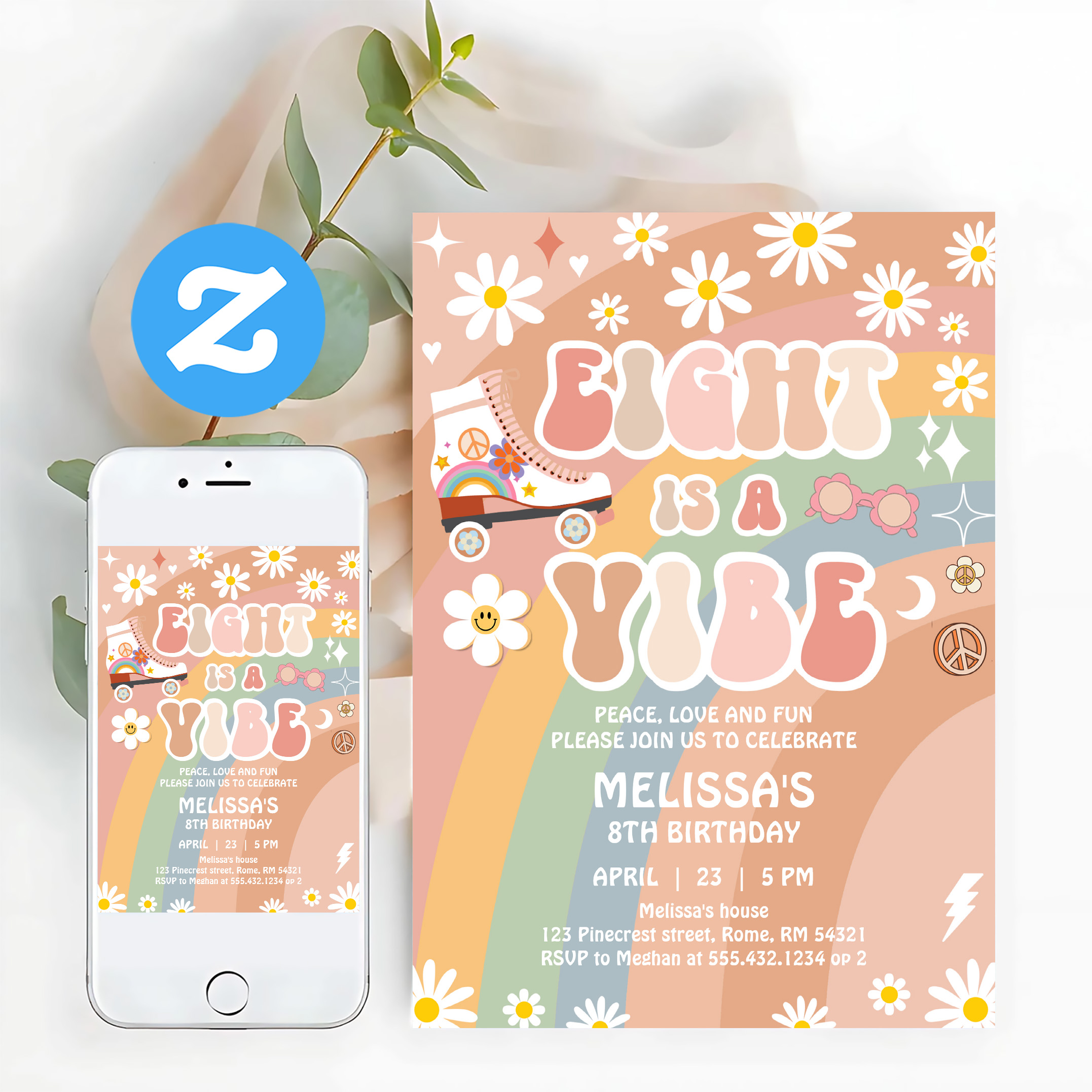 Eight Is A Vibe Groovy Roller Skate 8th Birthday Invitation - Image 12