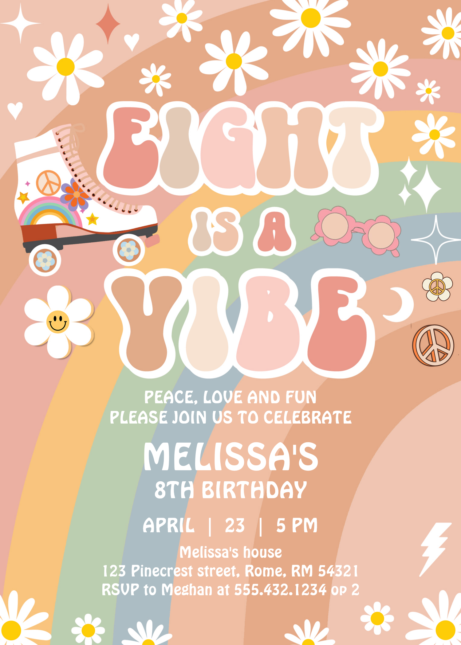 Eight Is A Vibe Groovy Roller Skate 8th Birthday Invitation