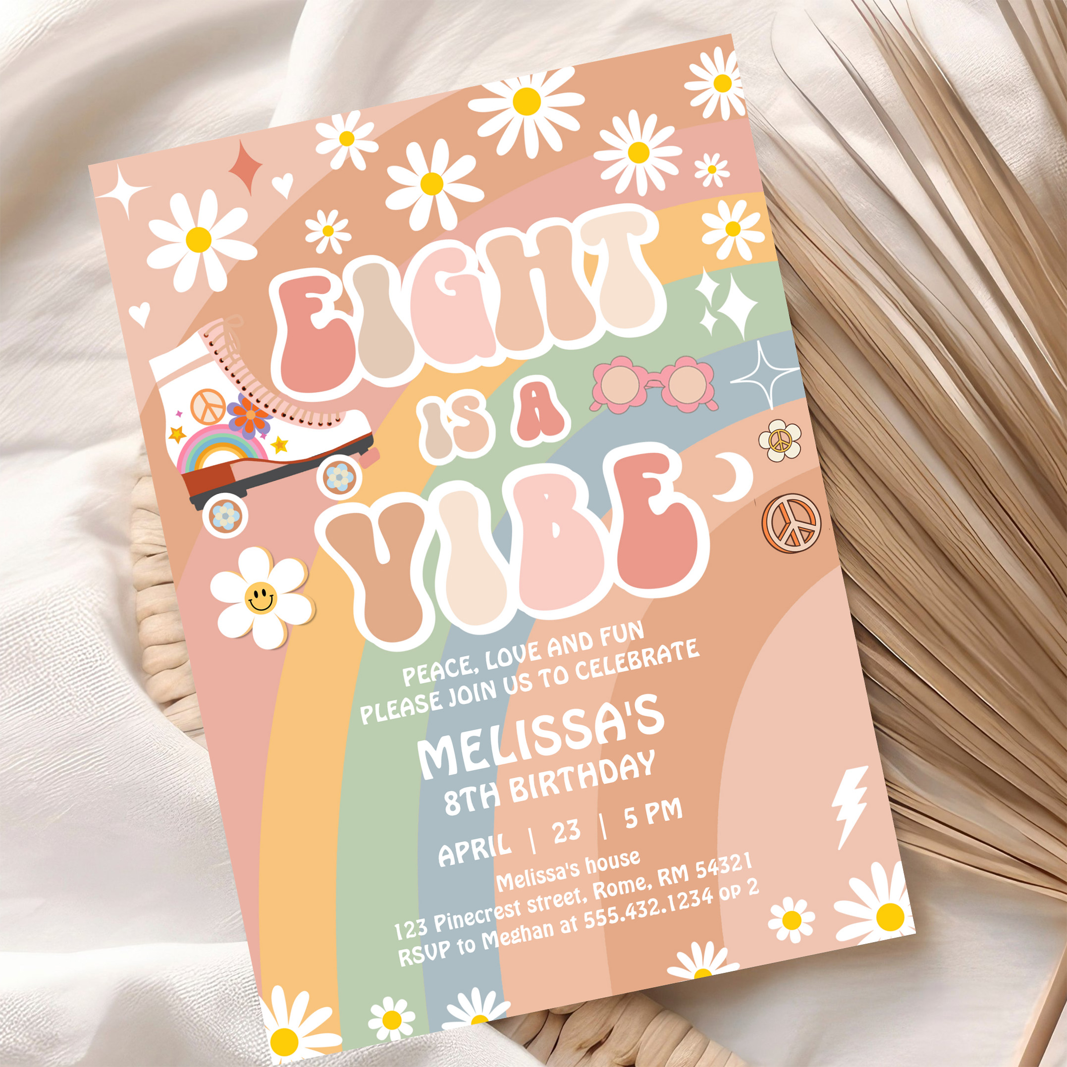 Eight Is A Vibe Groovy Roller Skate 8th Birthday Invitation - Image 10
