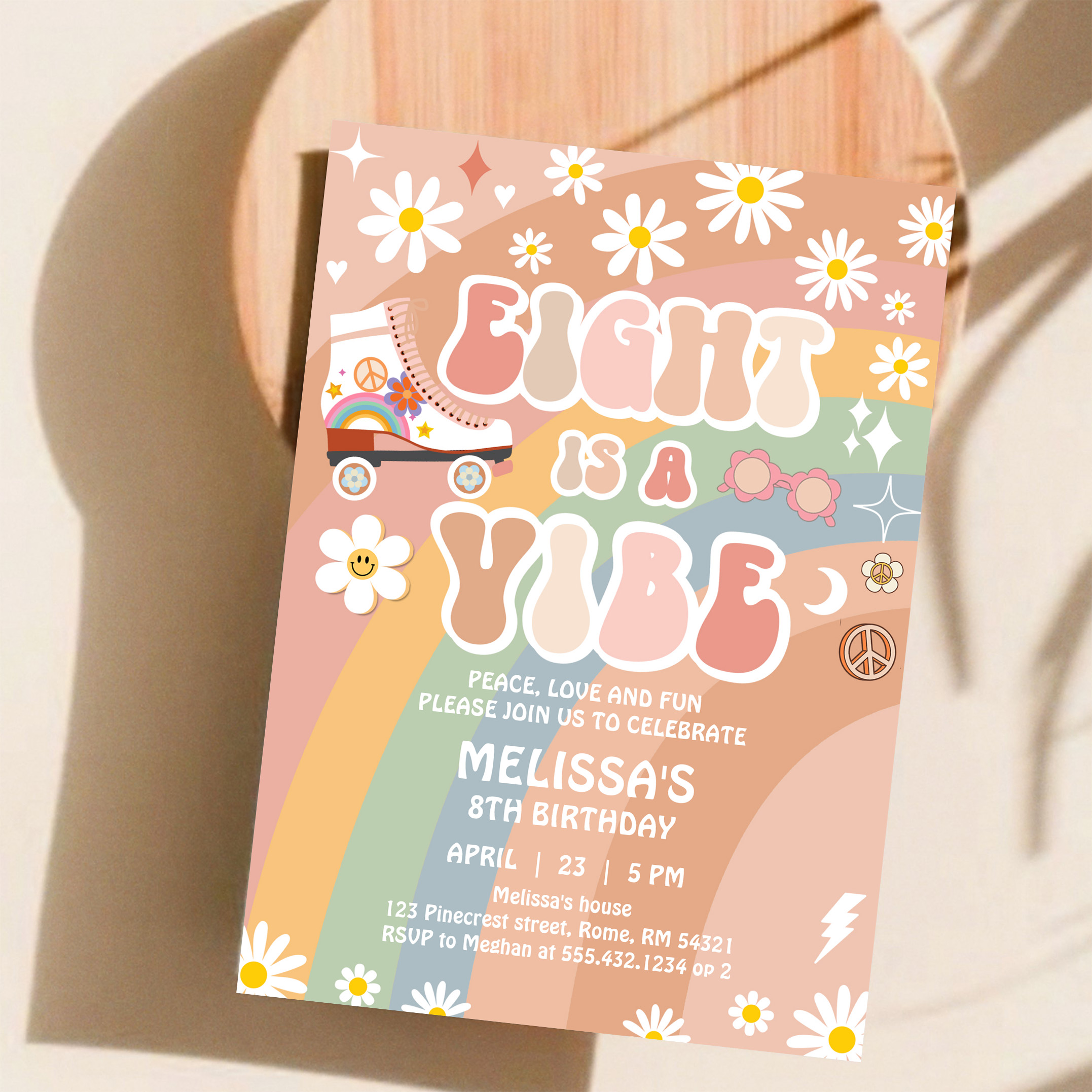 Eight Is A Vibe Groovy Roller Skate 8th Birthday Invitation - Image 11