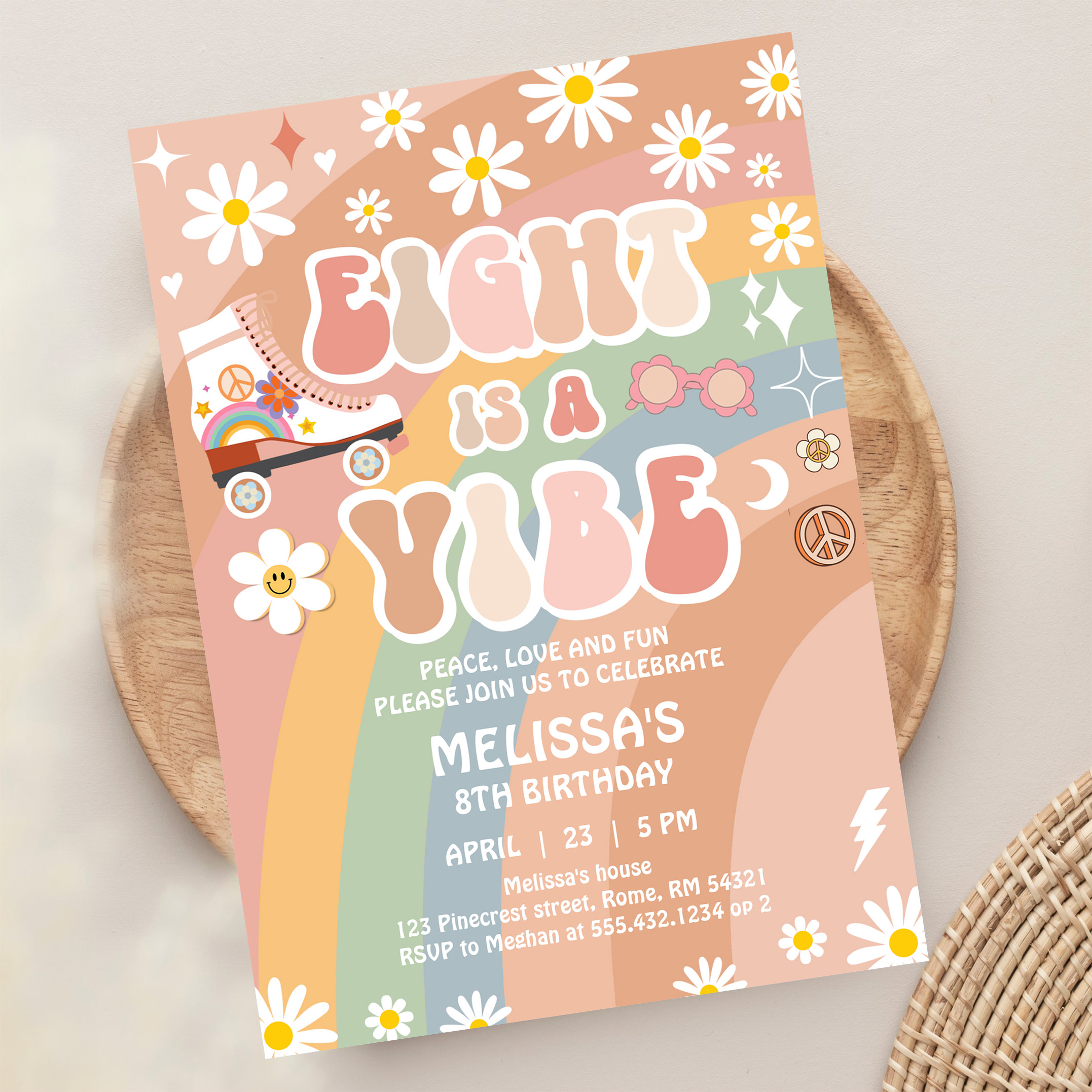 Eight Is A Vibe Groovy Roller Skate 8th Birthday Invitation - Image 13
