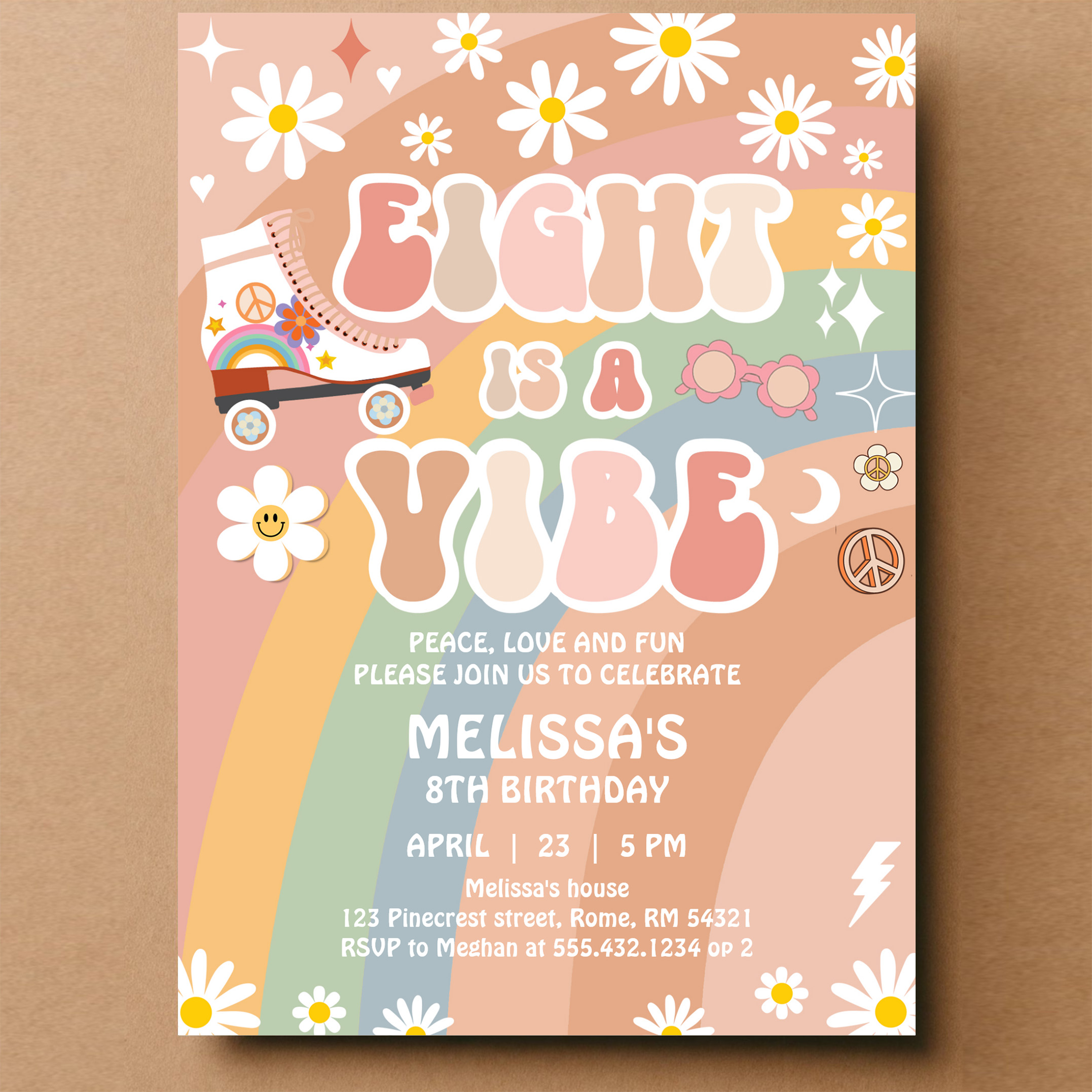 Eight Is A Vibe Groovy Roller Skate 8th Birthday Invitation - Image 14
