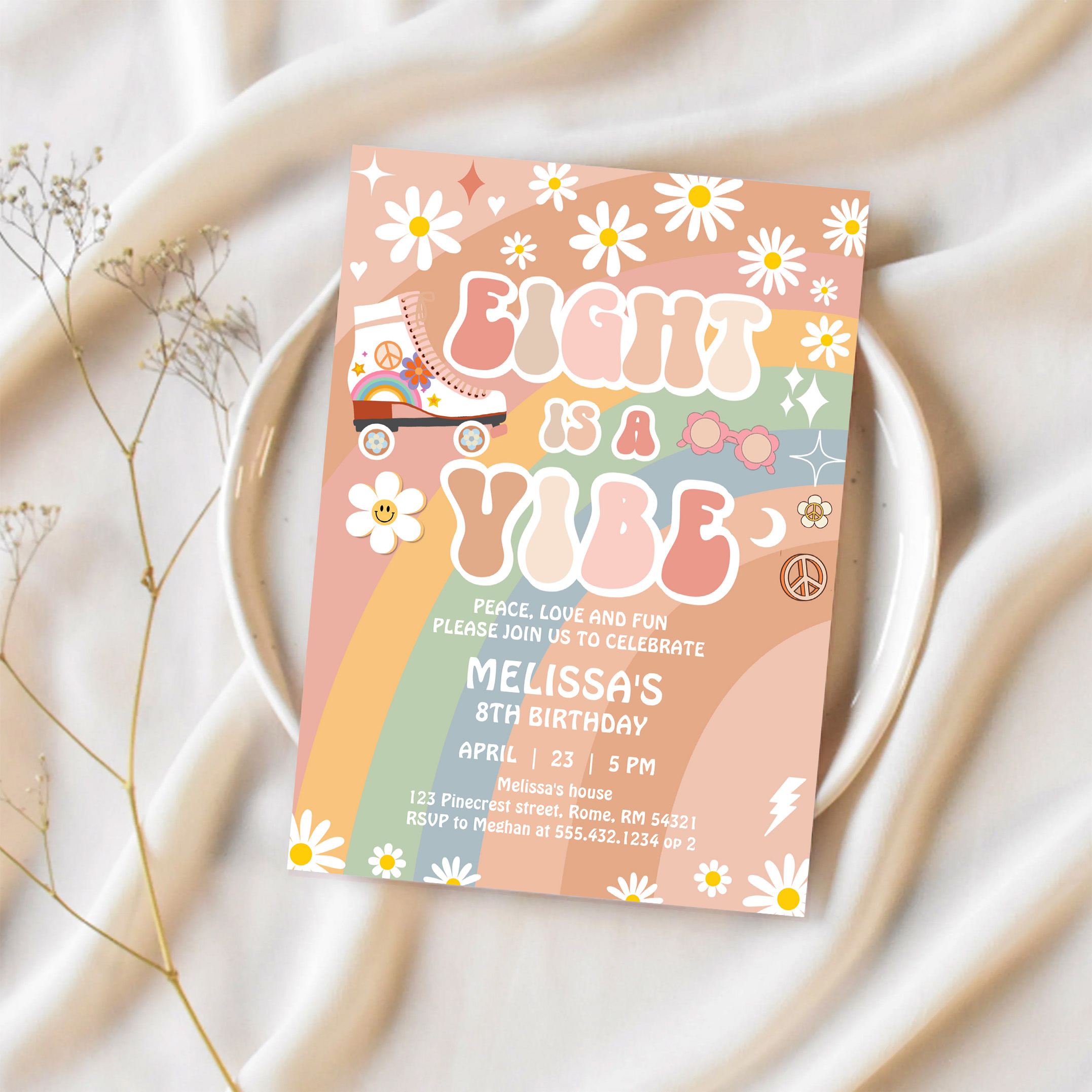 Eight Is A Vibe Groovy Roller Skate 8th Birthday Invitation - Image 2