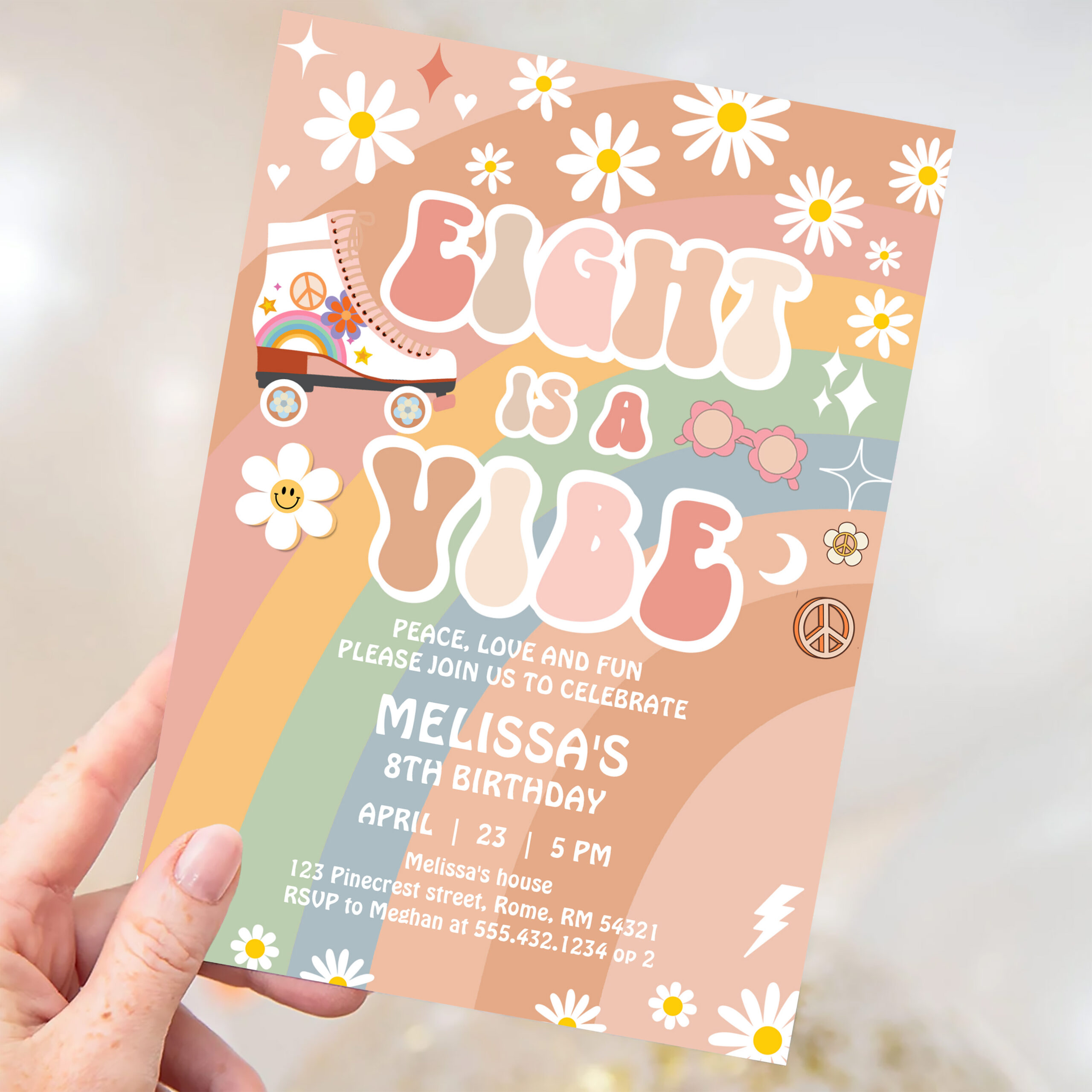 Eight Is A Vibe Groovy Roller Skate 8th Birthday Invitation - Image 3