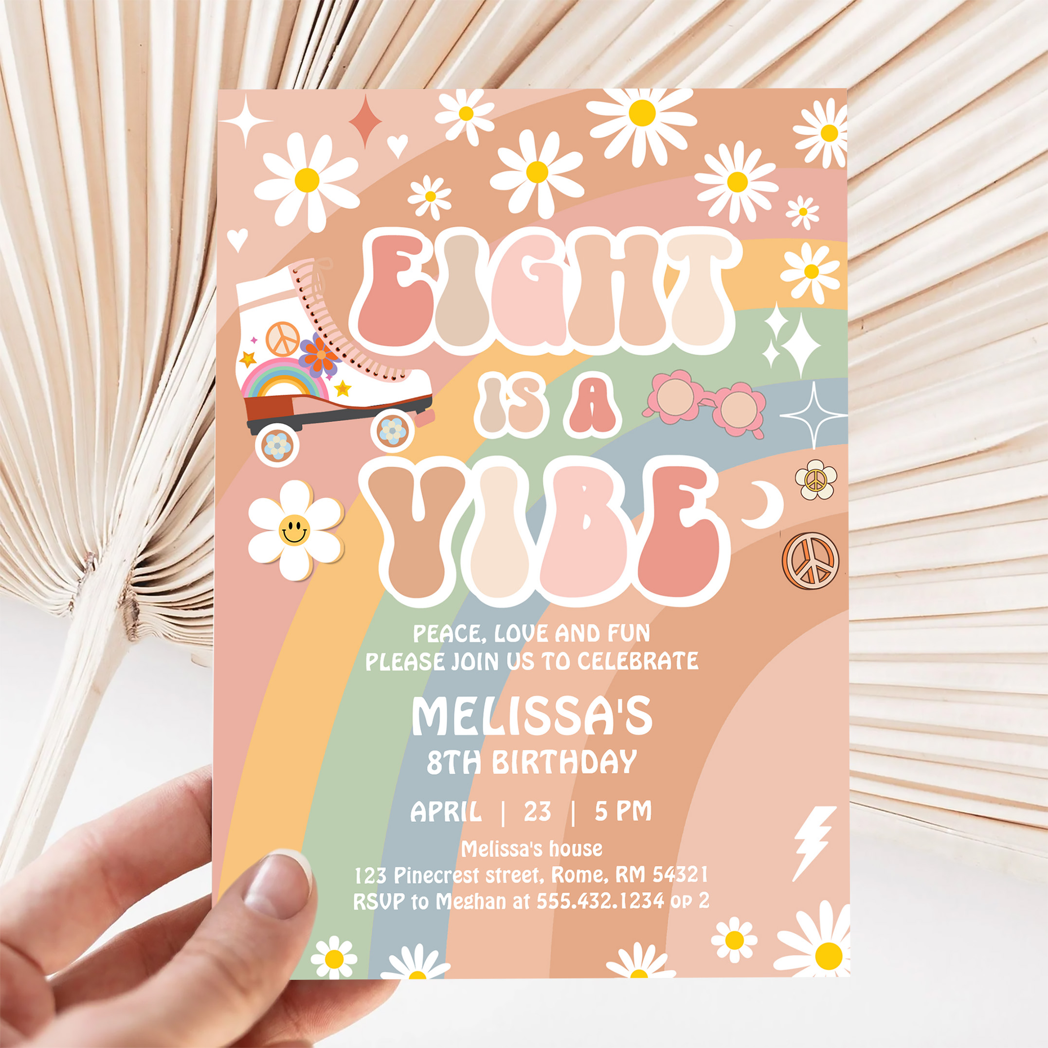 Eight Is A Vibe Groovy Roller Skate 8th Birthday Invitation - Image 5