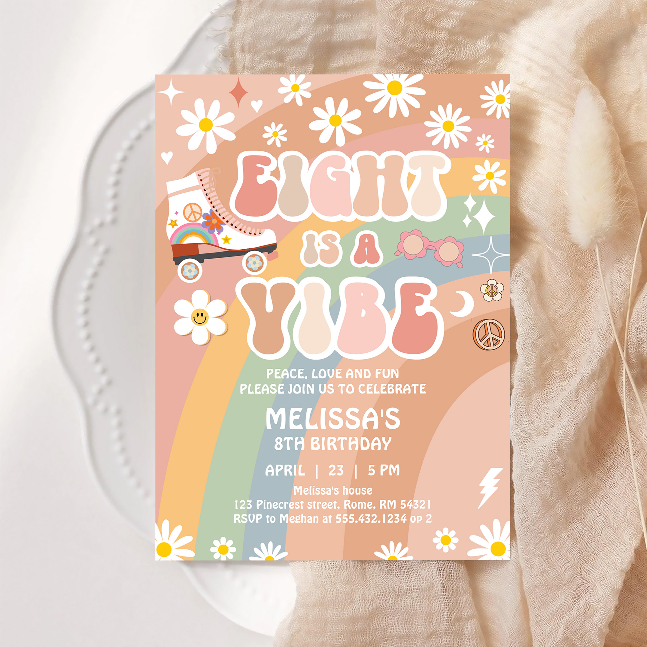 Eight Is A Vibe Groovy Roller Skate 8th Birthday Invitation - Image 6