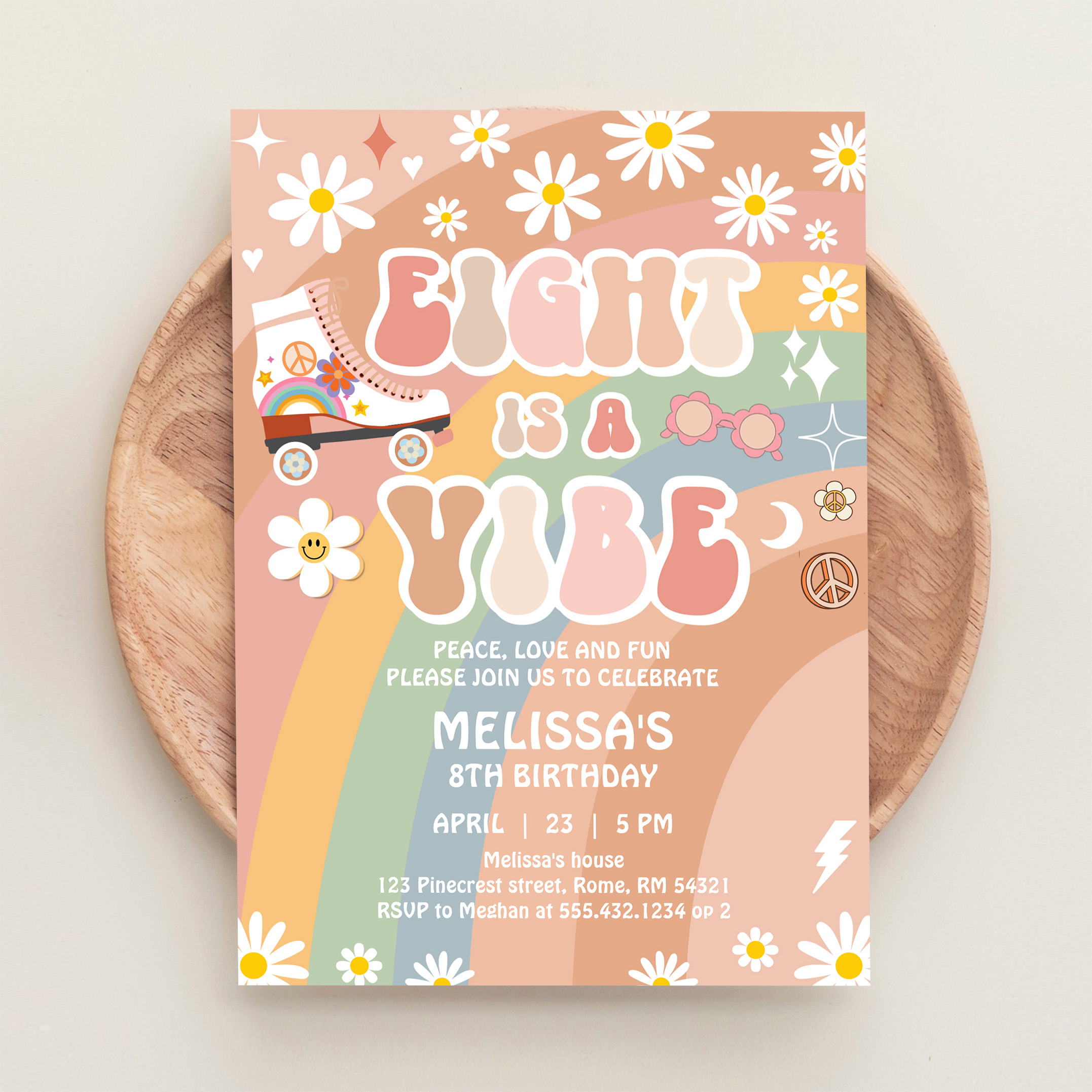 Eight Is A Vibe Groovy Roller Skate 8th Birthday Invitation - Image 7