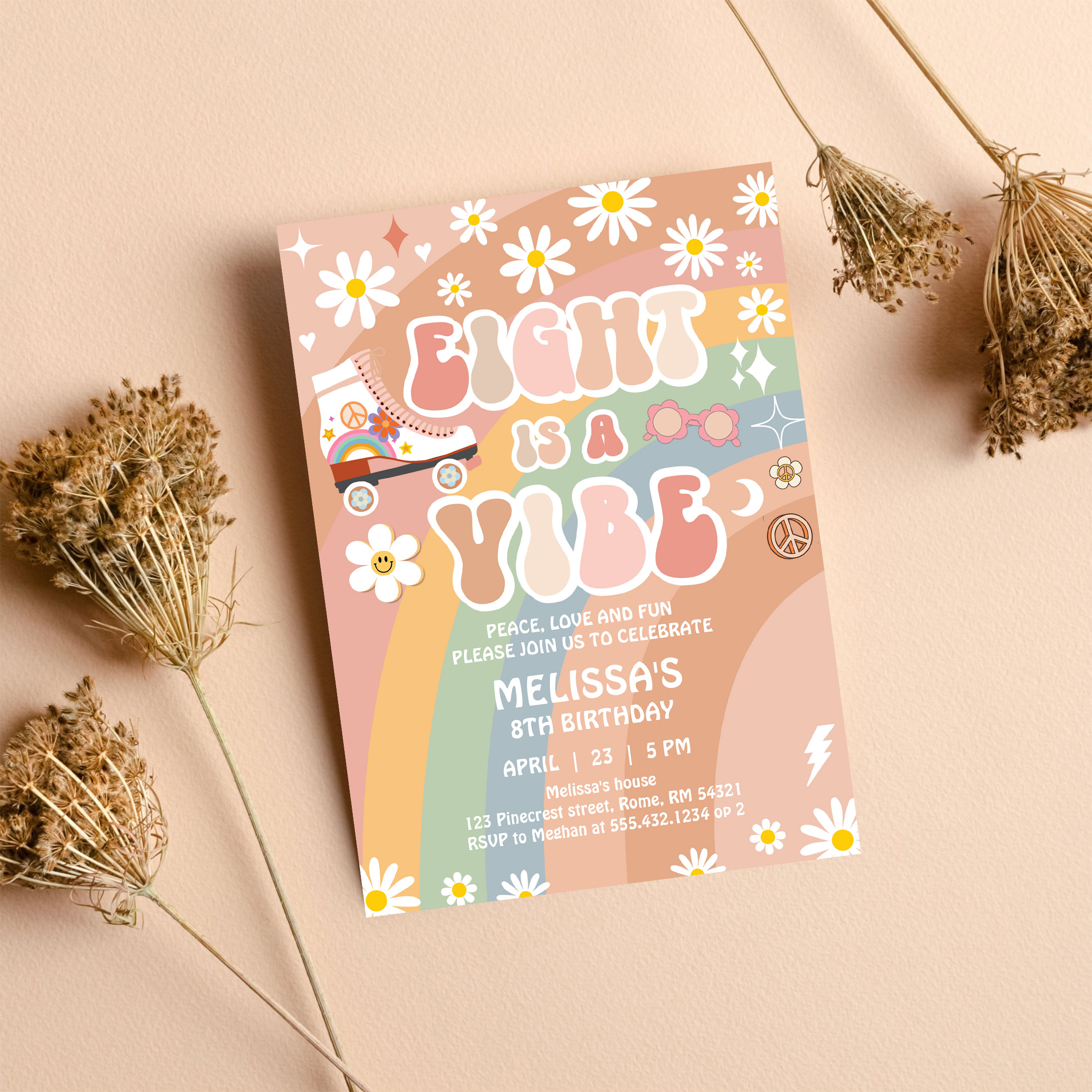 Eight Is A Vibe Groovy Roller Skate 8th Birthday Invitation - Image 8