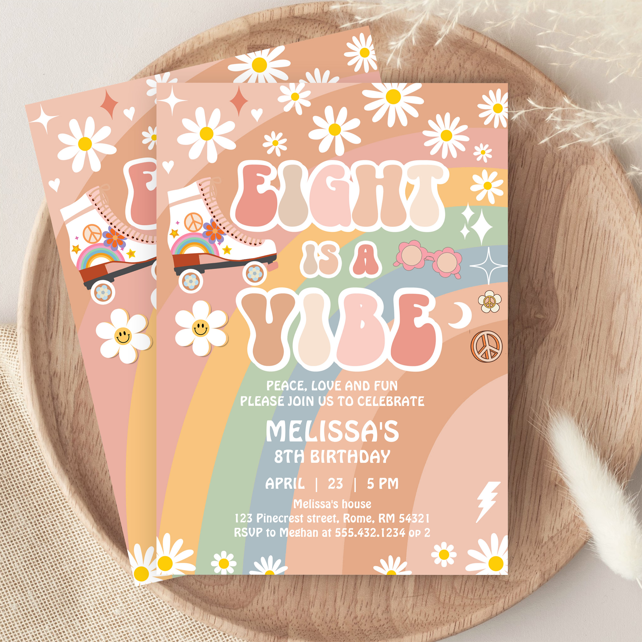 Eight Is A Vibe Groovy Roller Skate 8th Birthday Invitation - Image 9