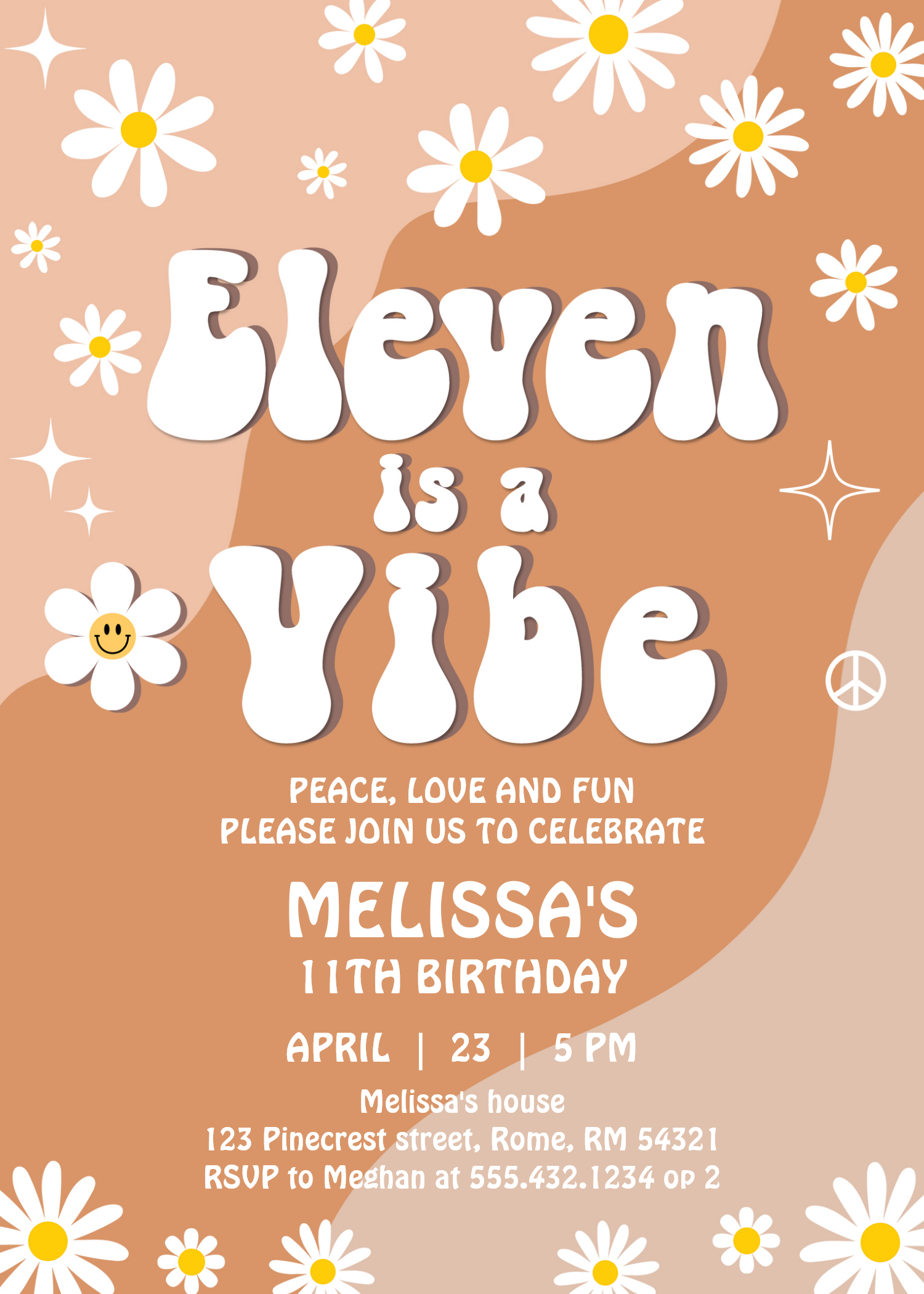 Eleven Is A Vibe Daisy Retro Groovy 11th Birthday Invitation