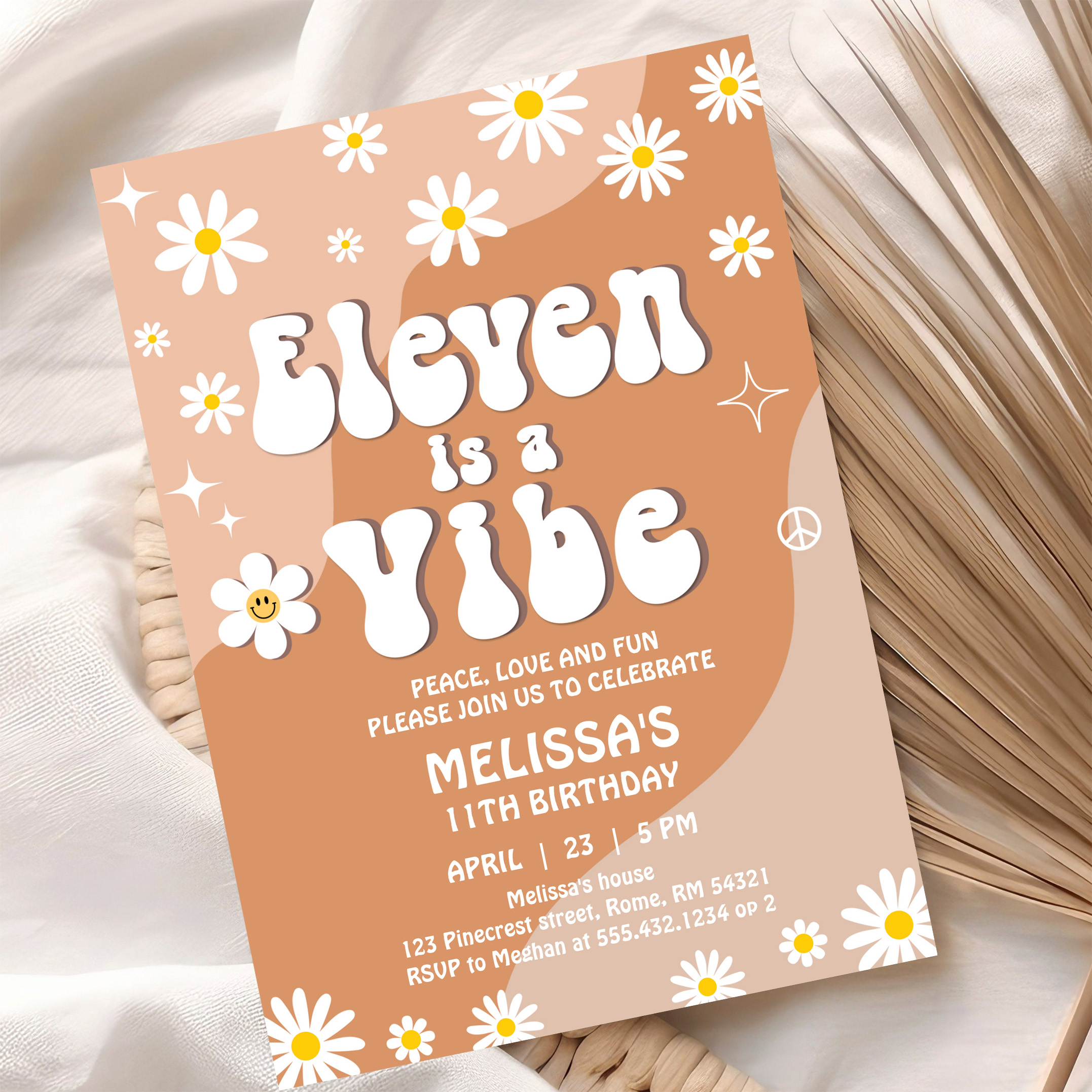 Eleven Is A Vibe Daisy Retro Groovy 11th Birthday Invitation - Image 10