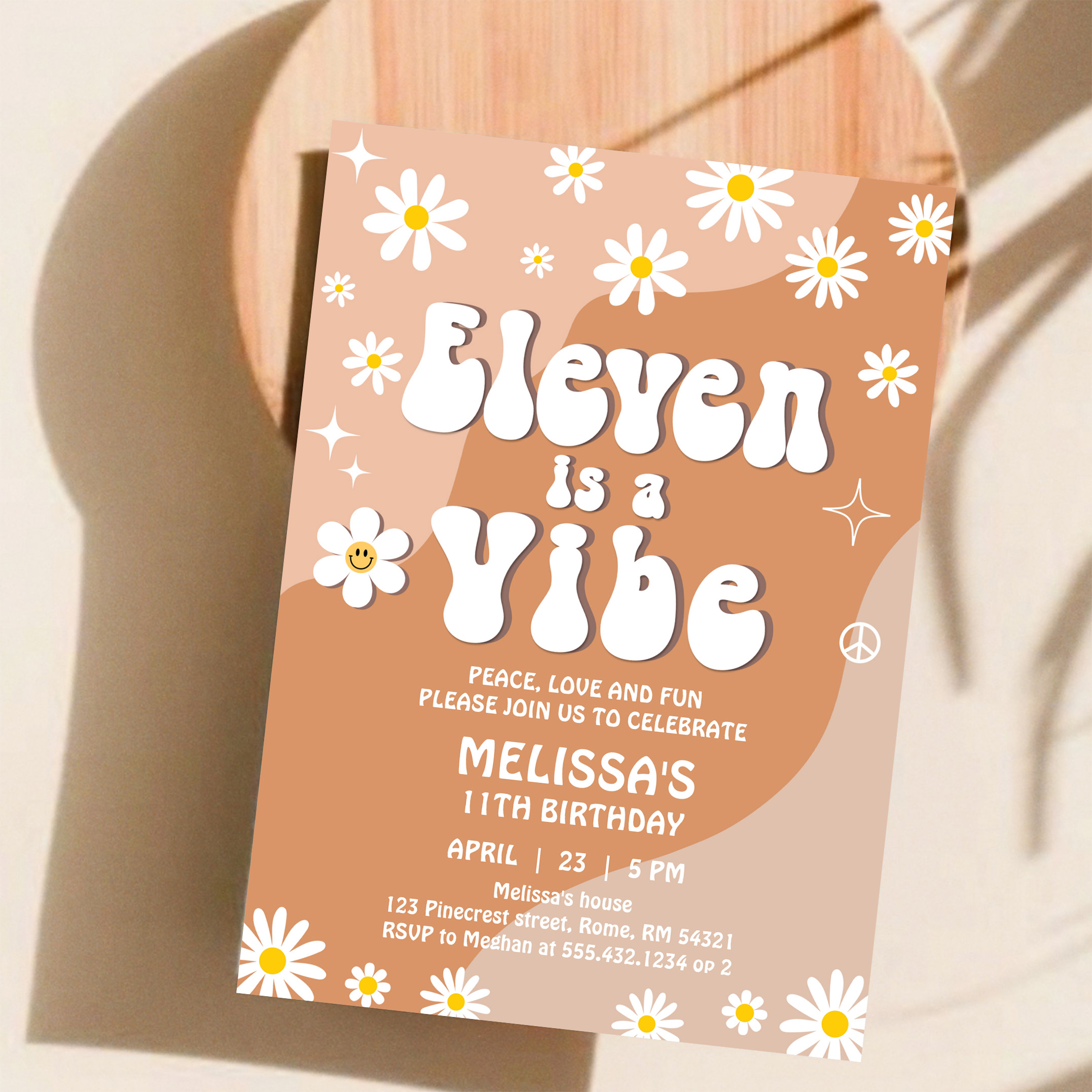 Eleven Is A Vibe Daisy Retro Groovy 11th Birthday Invitation - Image 11