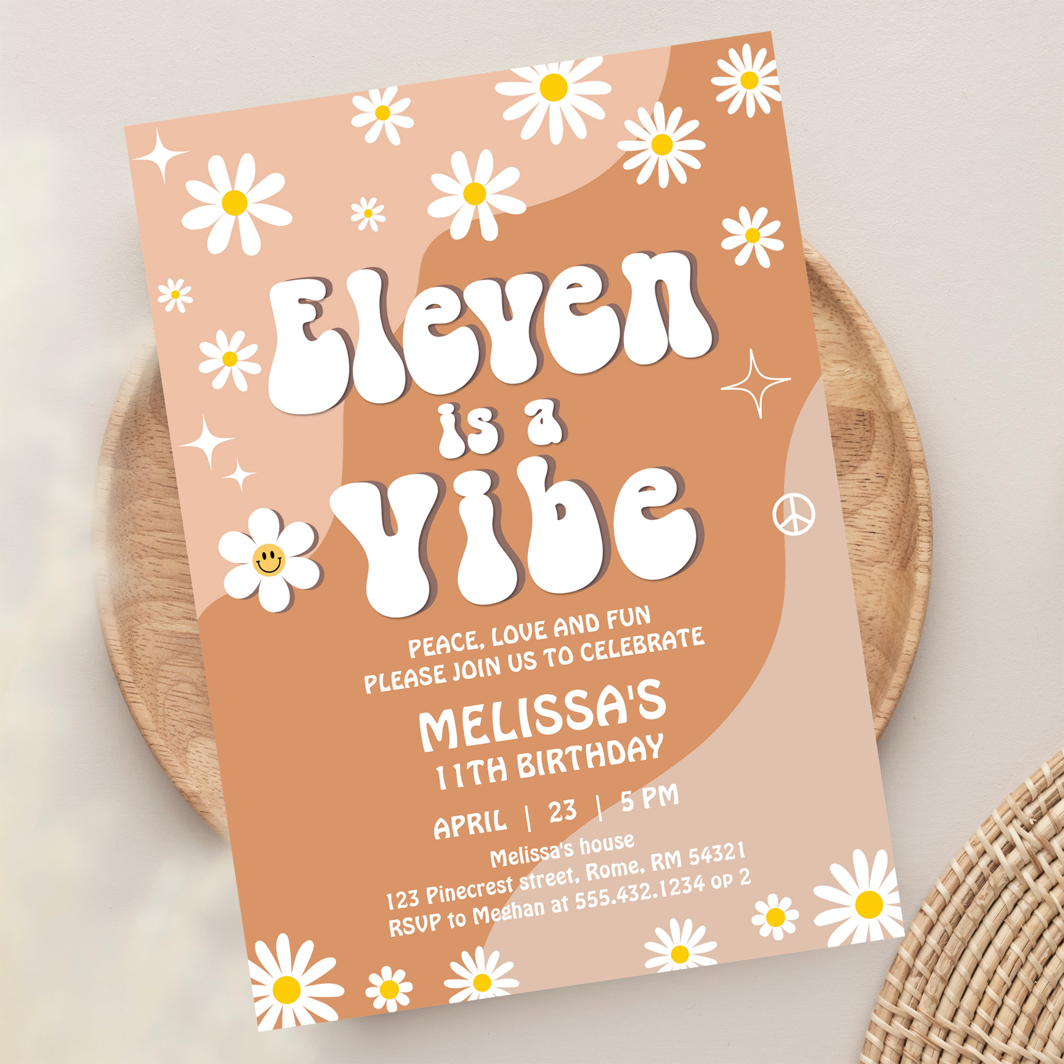 Eleven Is A Vibe Daisy Retro Groovy 11th Birthday Invitation - Image 13