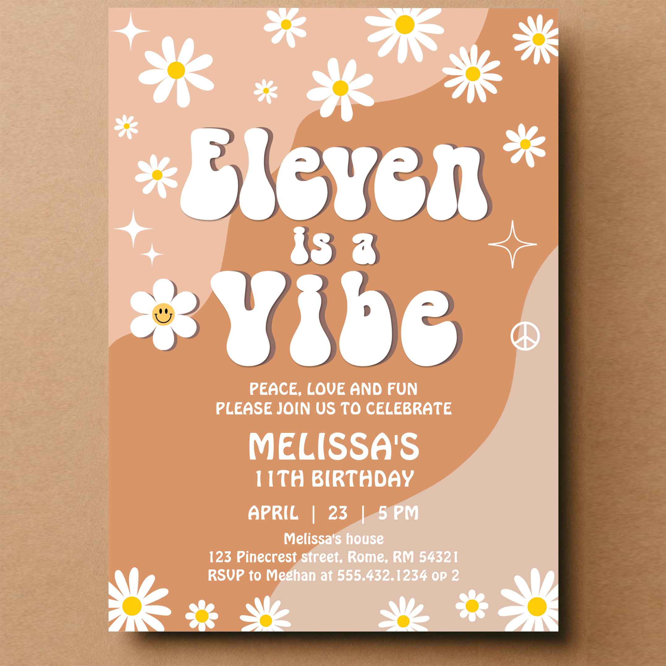Eleven Is A Vibe Daisy Retro Groovy 11th Birthday Invitation - Image 14