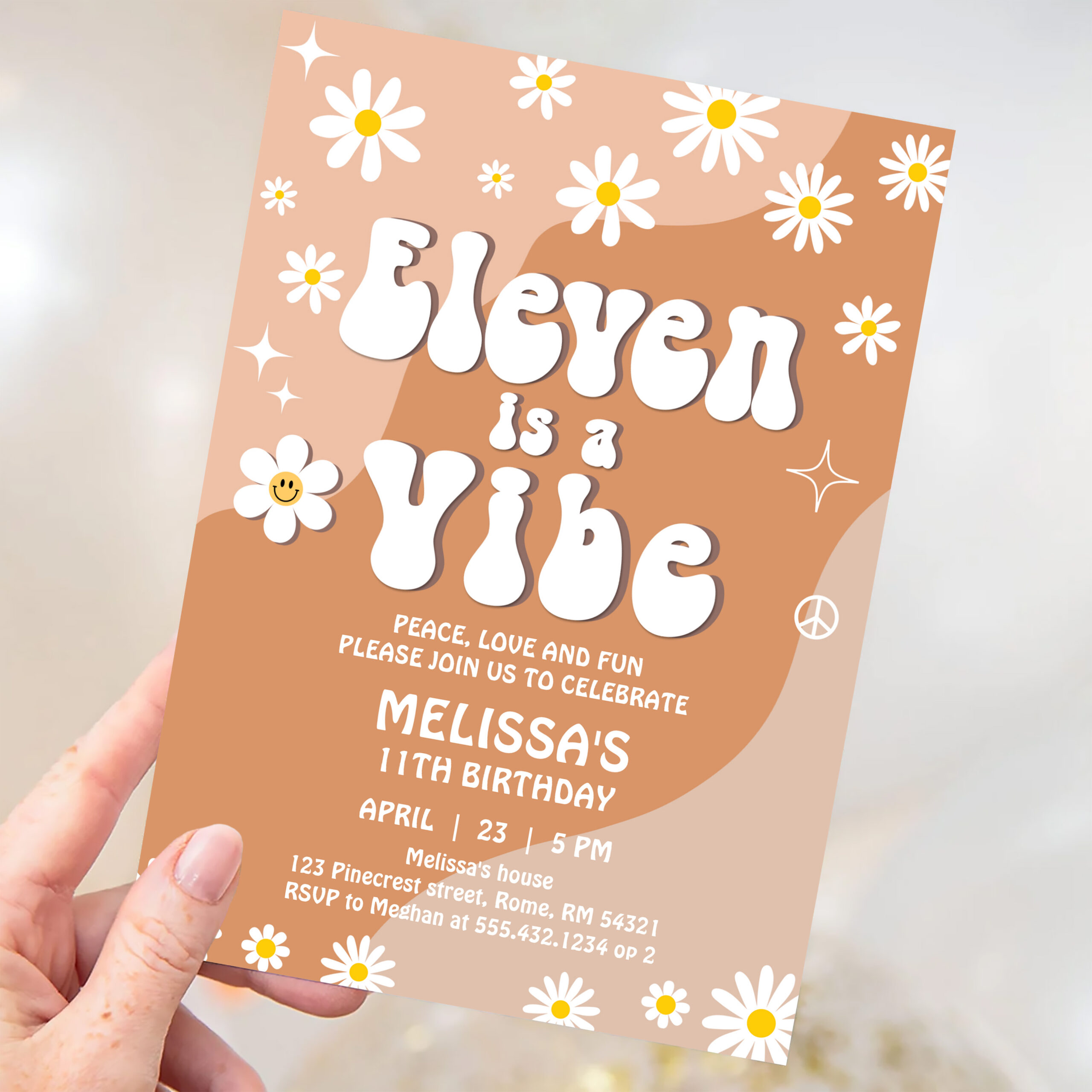 Eleven Is A Vibe Daisy Retro Groovy 11th Birthday Invitation - Image 3