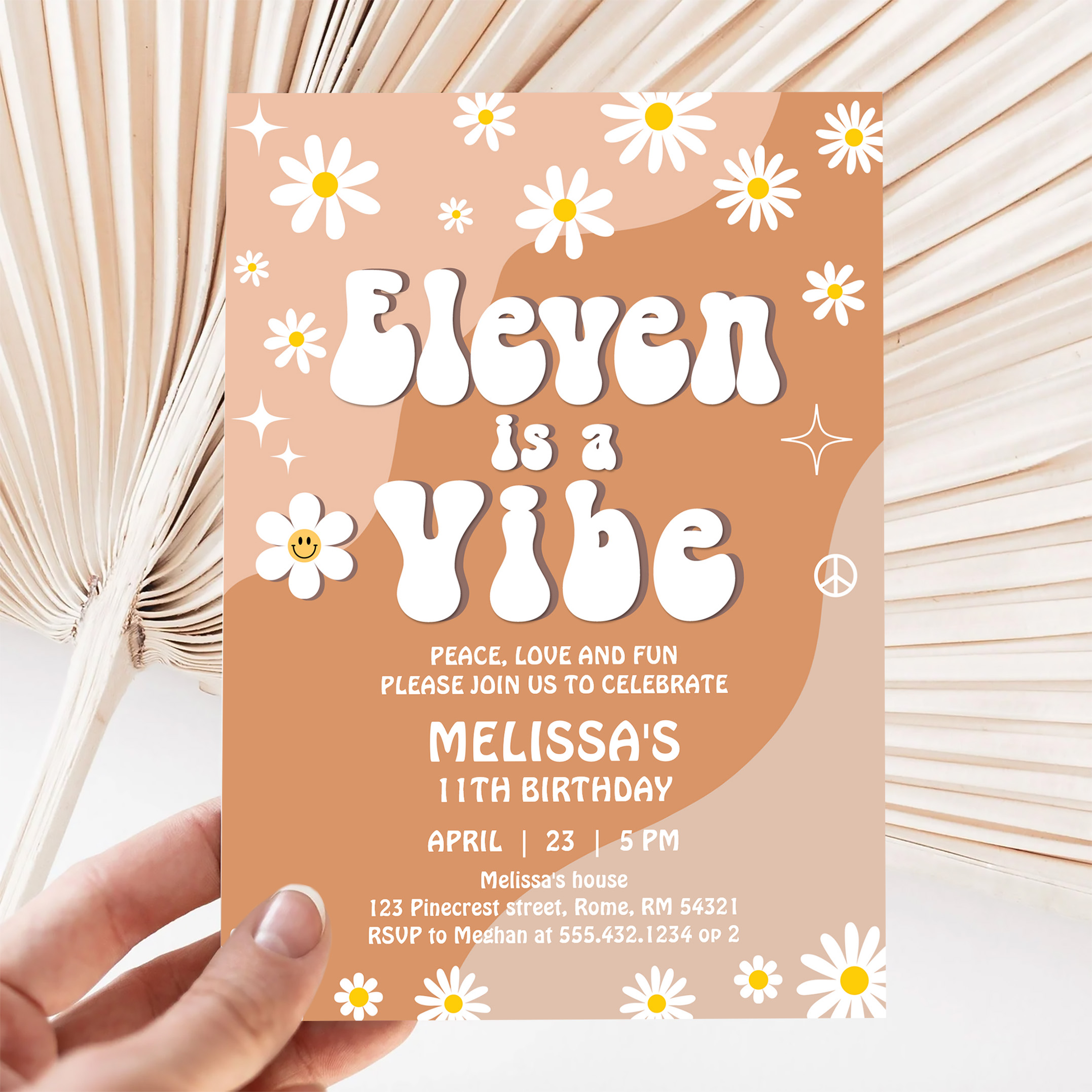 Eleven Is A Vibe Daisy Retro Groovy 11th Birthday Invitation - Image 5