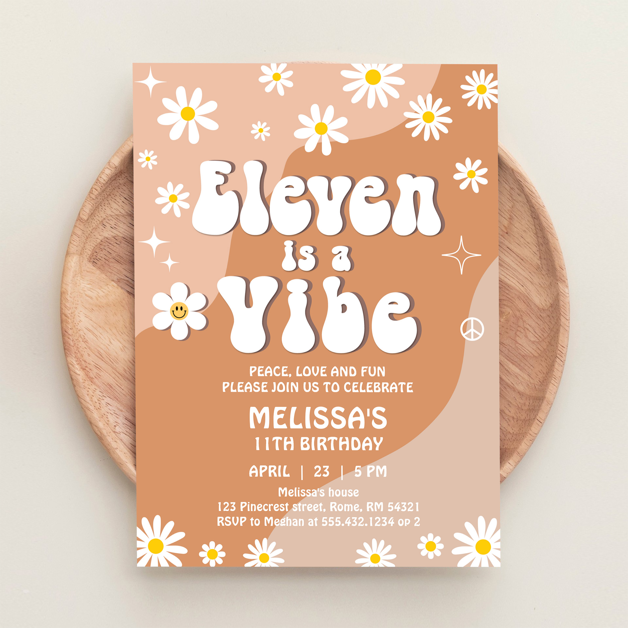 Eleven Is A Vibe Daisy Retro Groovy 11th Birthday Invitation - Image 7