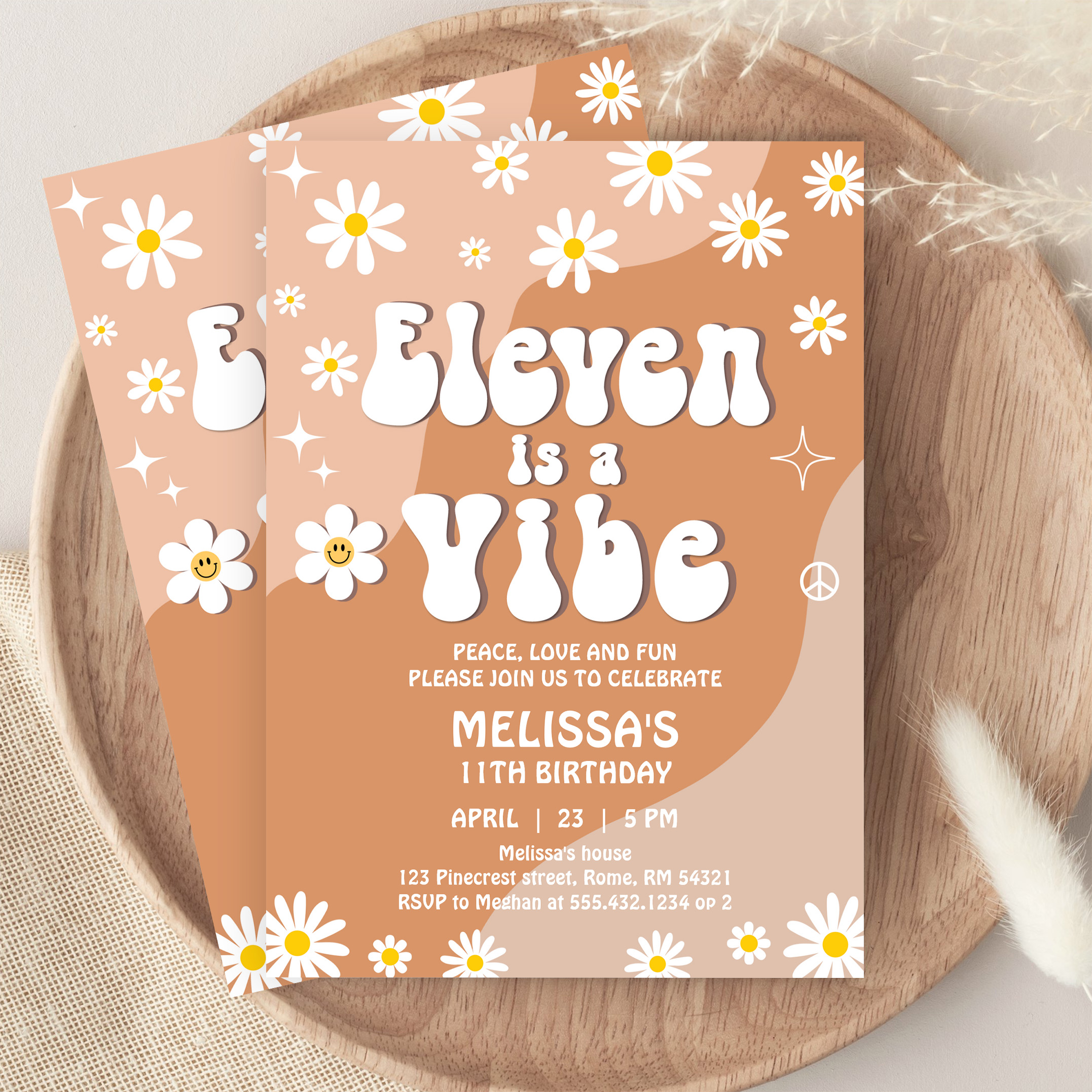 Eleven Is A Vibe Daisy Retro Groovy 11th Birthday Invitation - Image 9