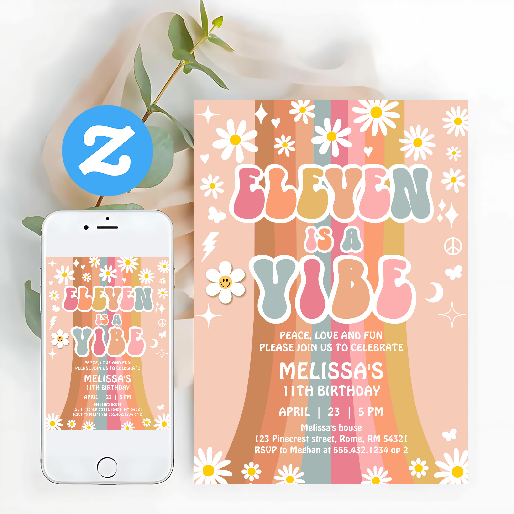 Eleven Is A Vibe Rainbow Groovy 11th Birthday Invitation - Image 12