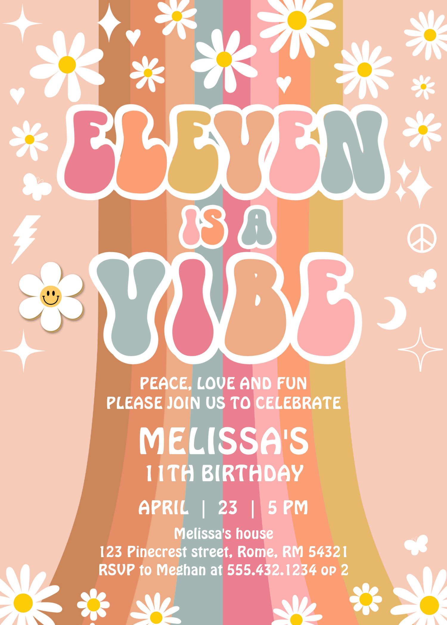 Eleven Is A Vibe Rainbow Groovy 11th Birthday Invitation