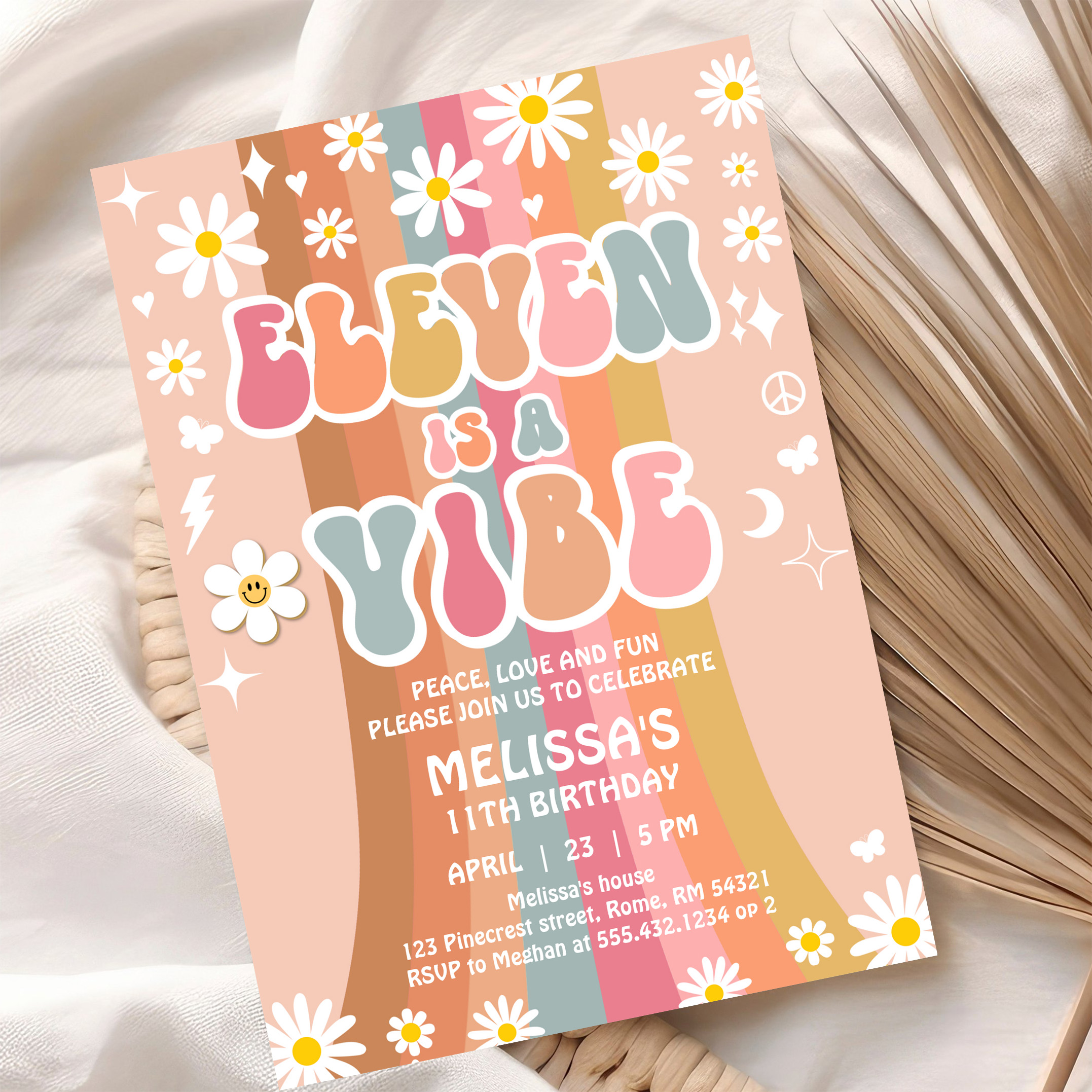 Eleven Is A Vibe Rainbow Groovy 11th Birthday Invitation - Image 10