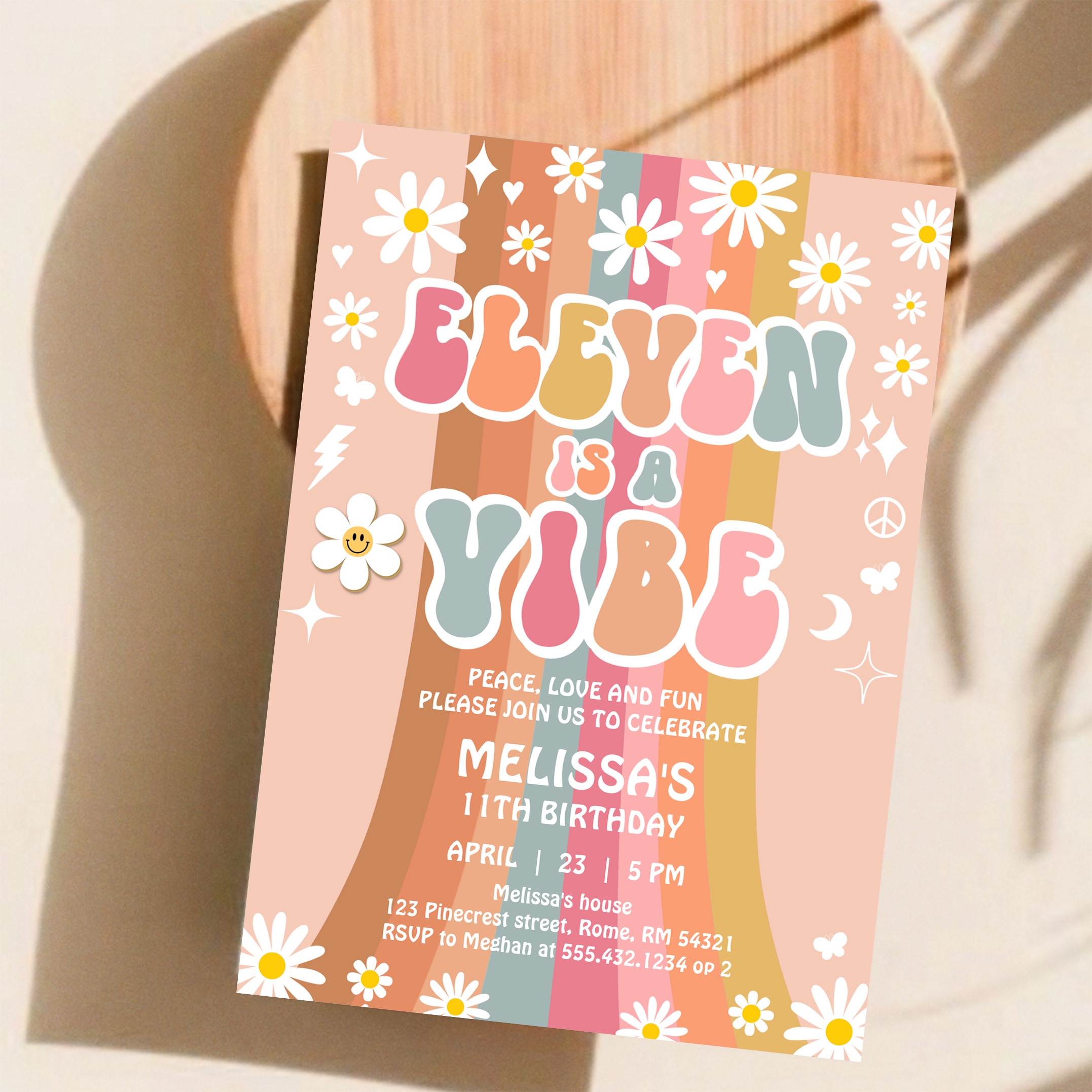 Eleven Is A Vibe Rainbow Groovy 11th Birthday Invitation - Image 11