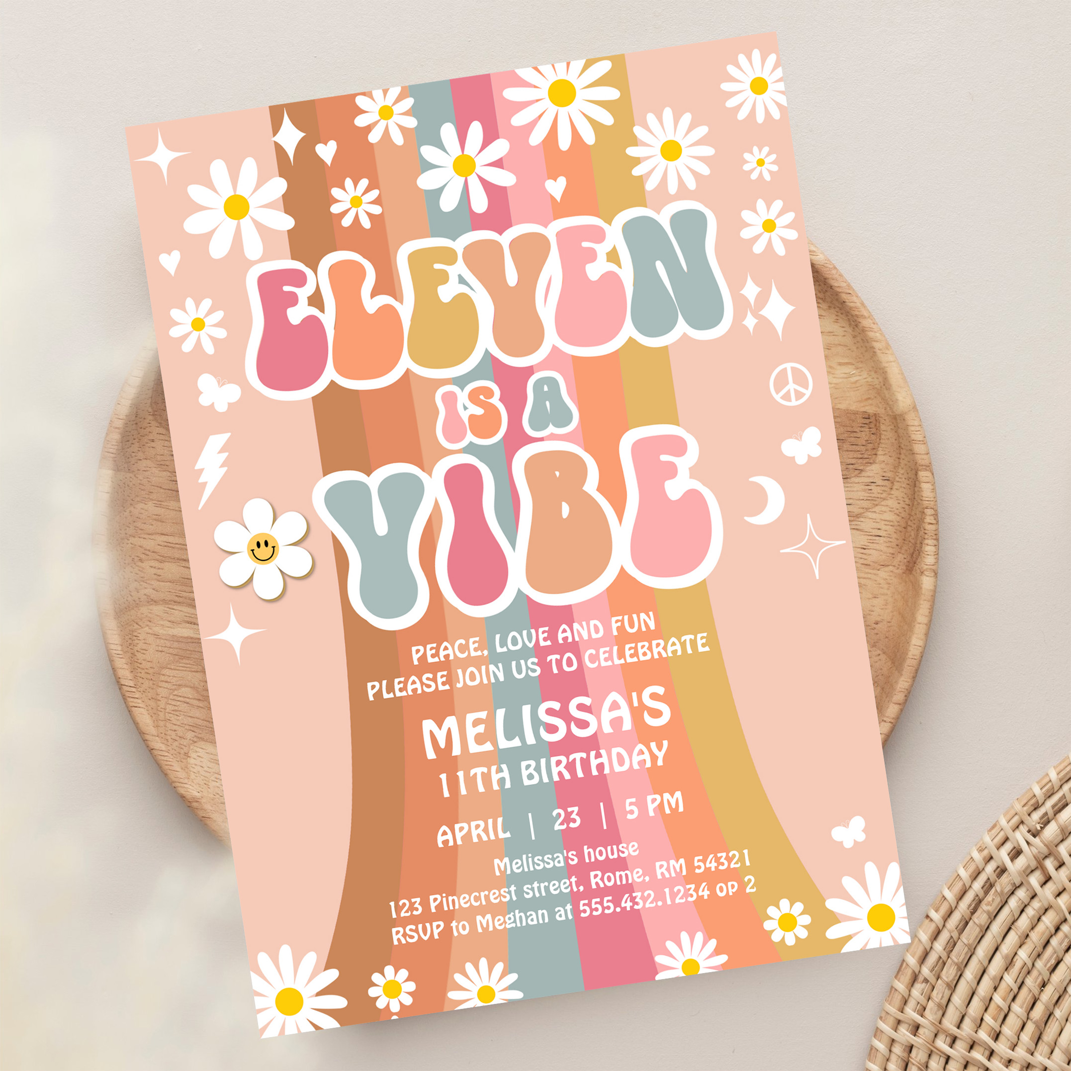 Eleven Is A Vibe Rainbow Groovy 11th Birthday Invitation - Image 13