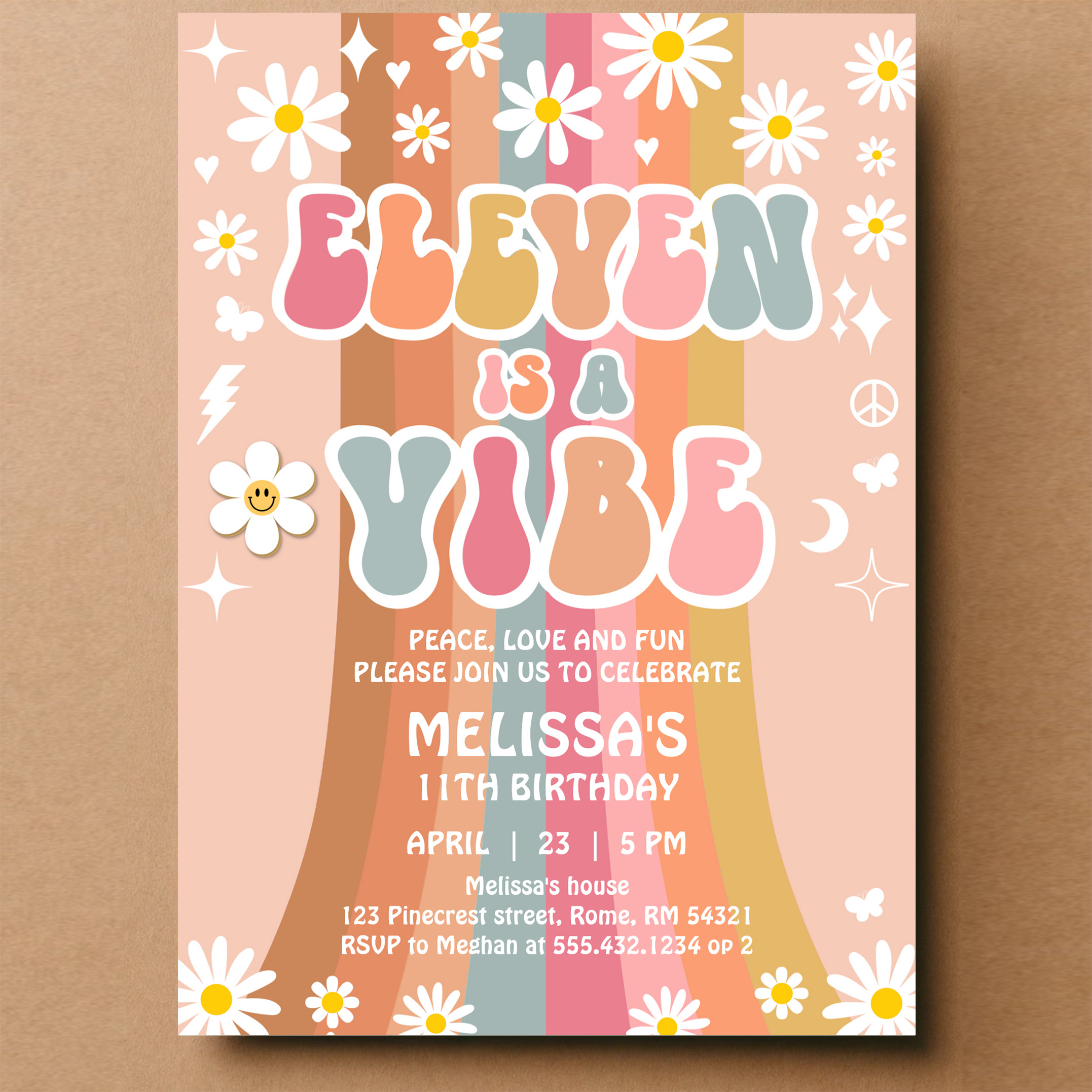 Eleven Is A Vibe Rainbow Groovy 11th Birthday Invitation - Image 14