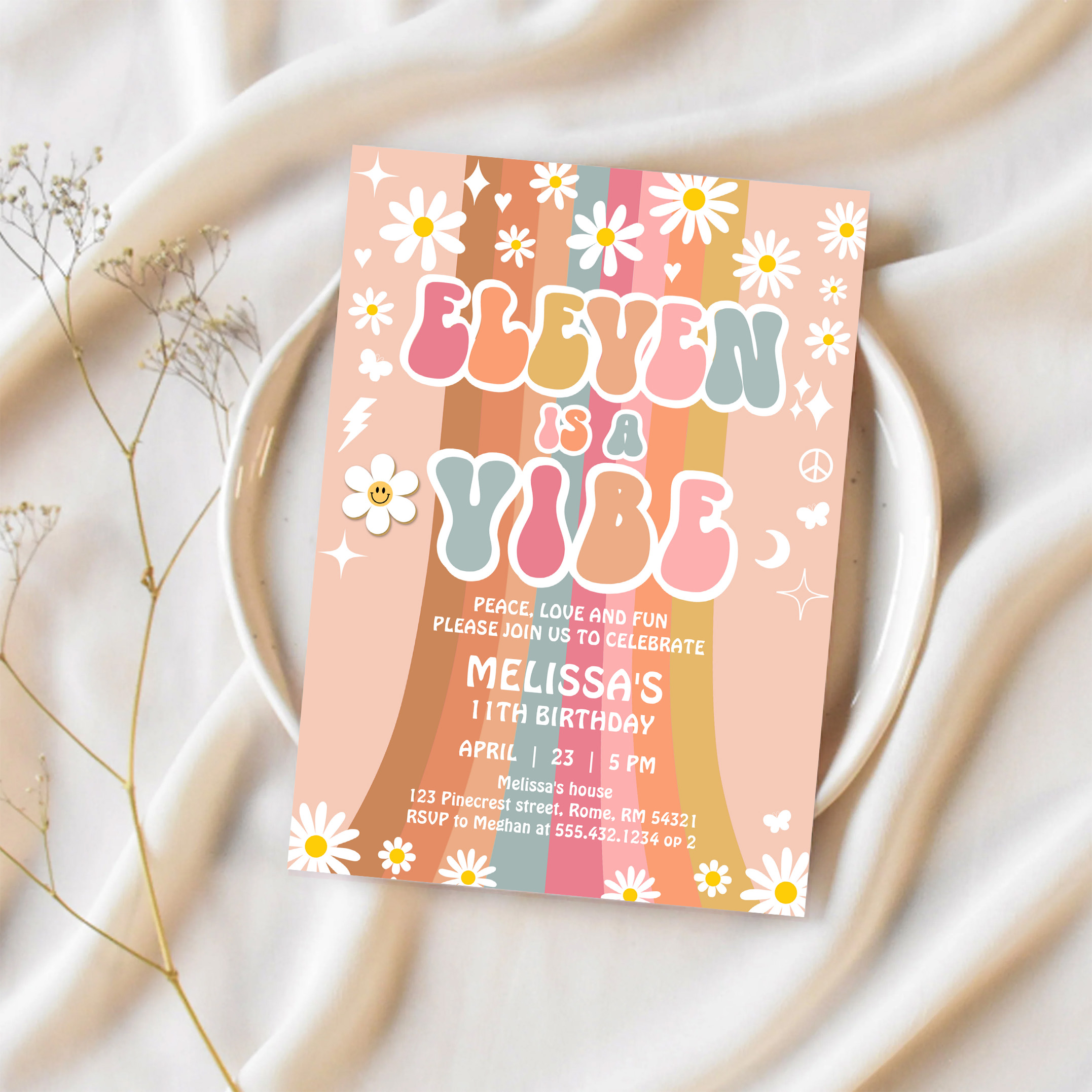 Eleven Is A Vibe Rainbow Groovy 11th Birthday Invitation - Image 2