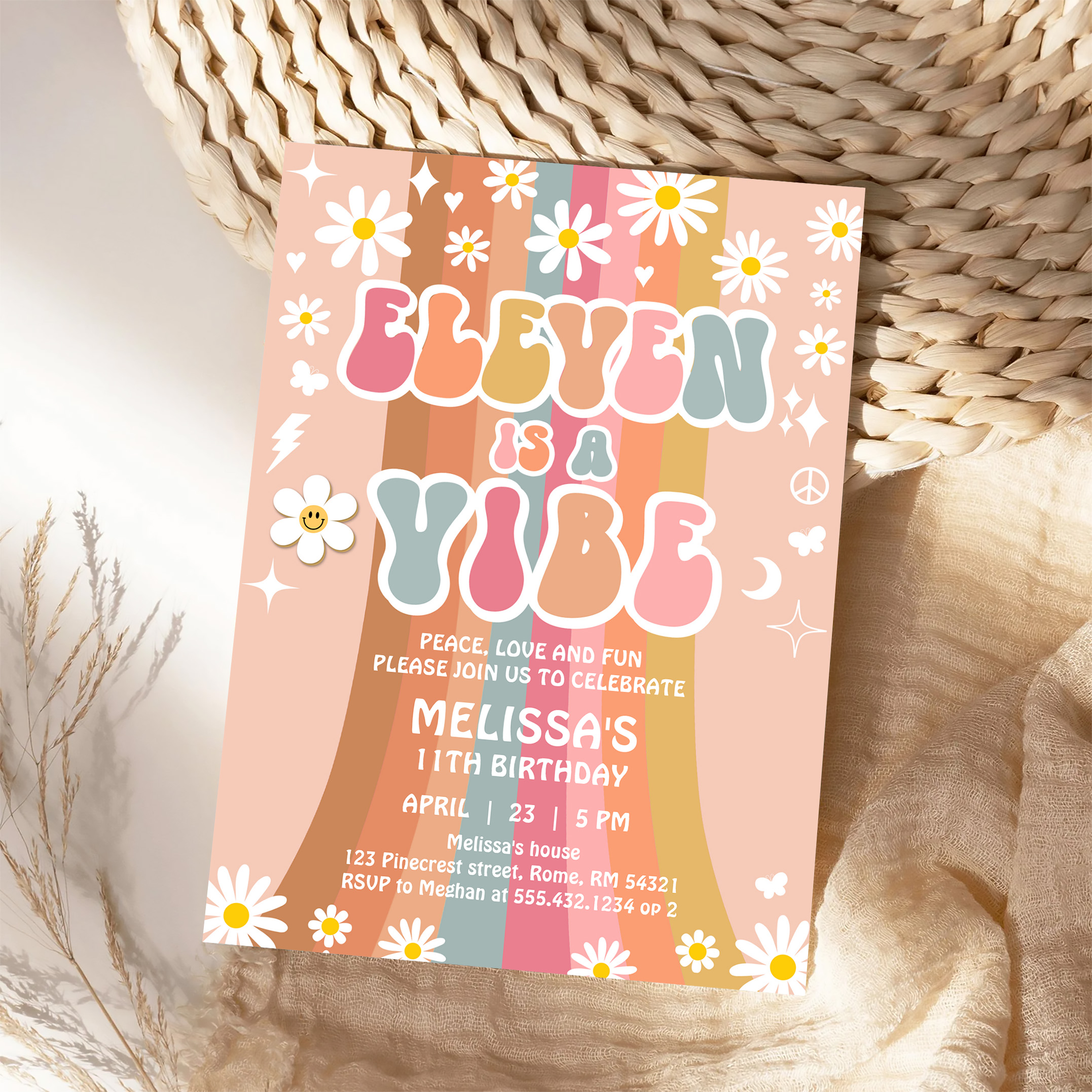 Eleven Is A Vibe Rainbow Groovy 11th Birthday Invitation - Image 4