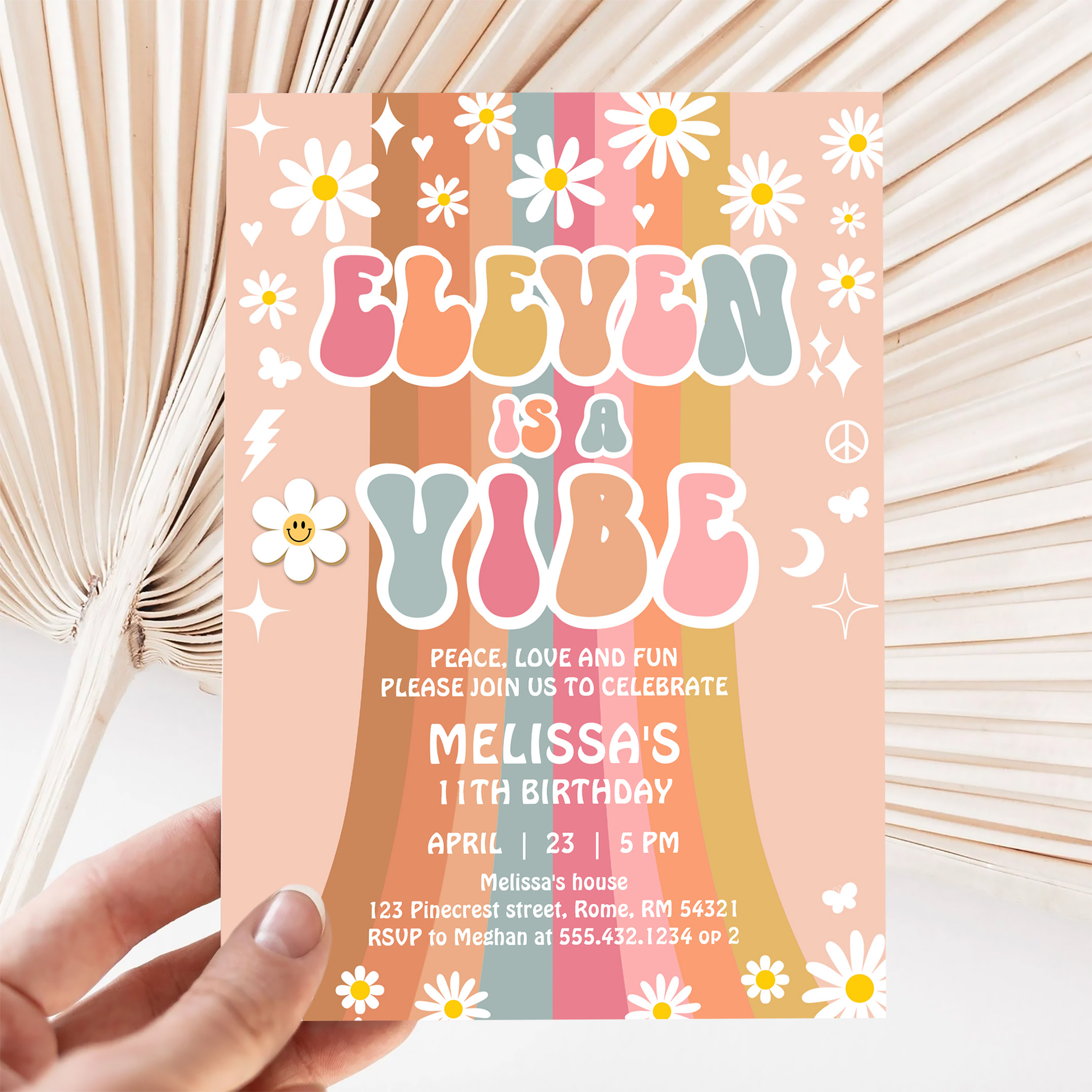 Eleven Is A Vibe Rainbow Groovy 11th Birthday Invitation - Image 5