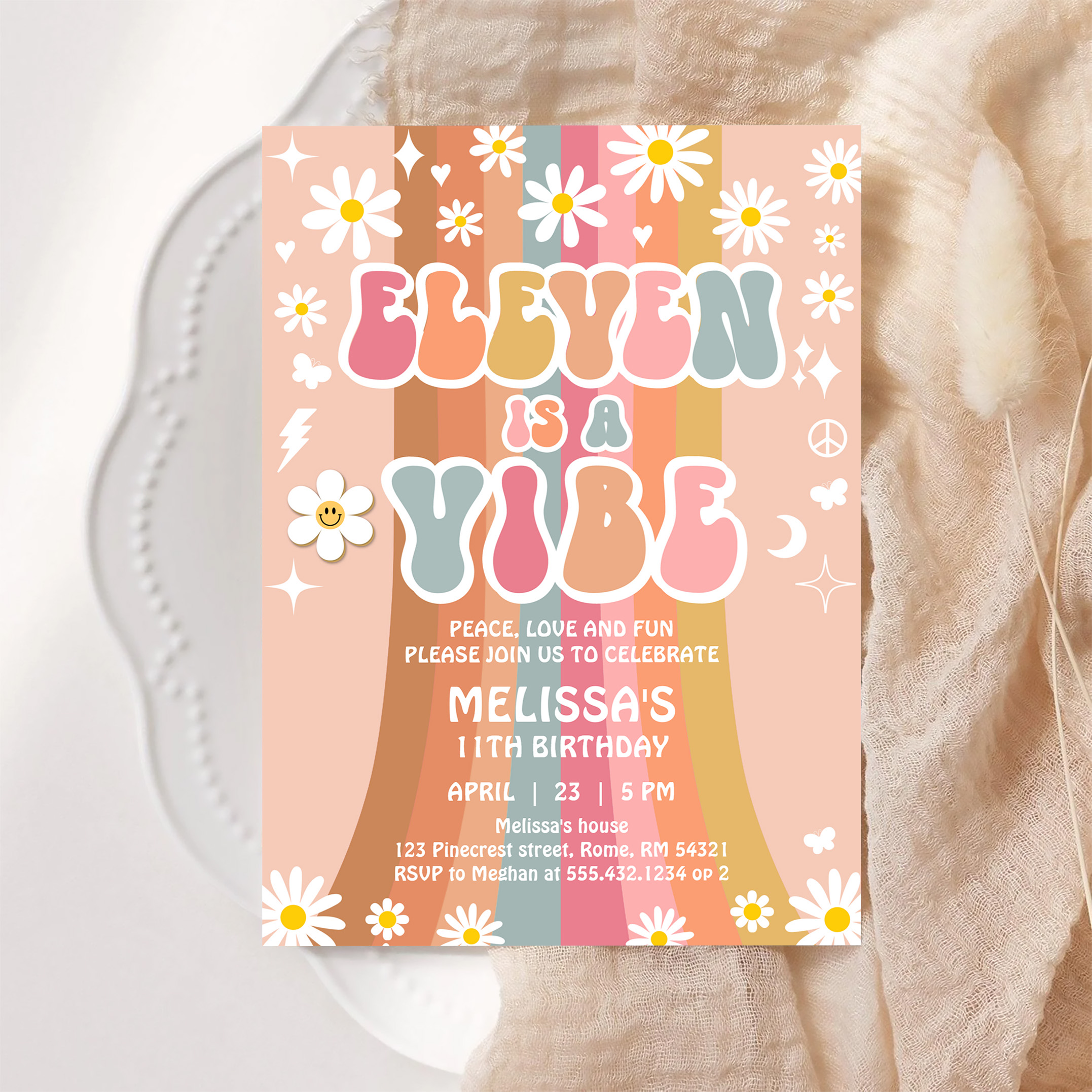 Eleven Is A Vibe Rainbow Groovy 11th Birthday Invitation - Image 6