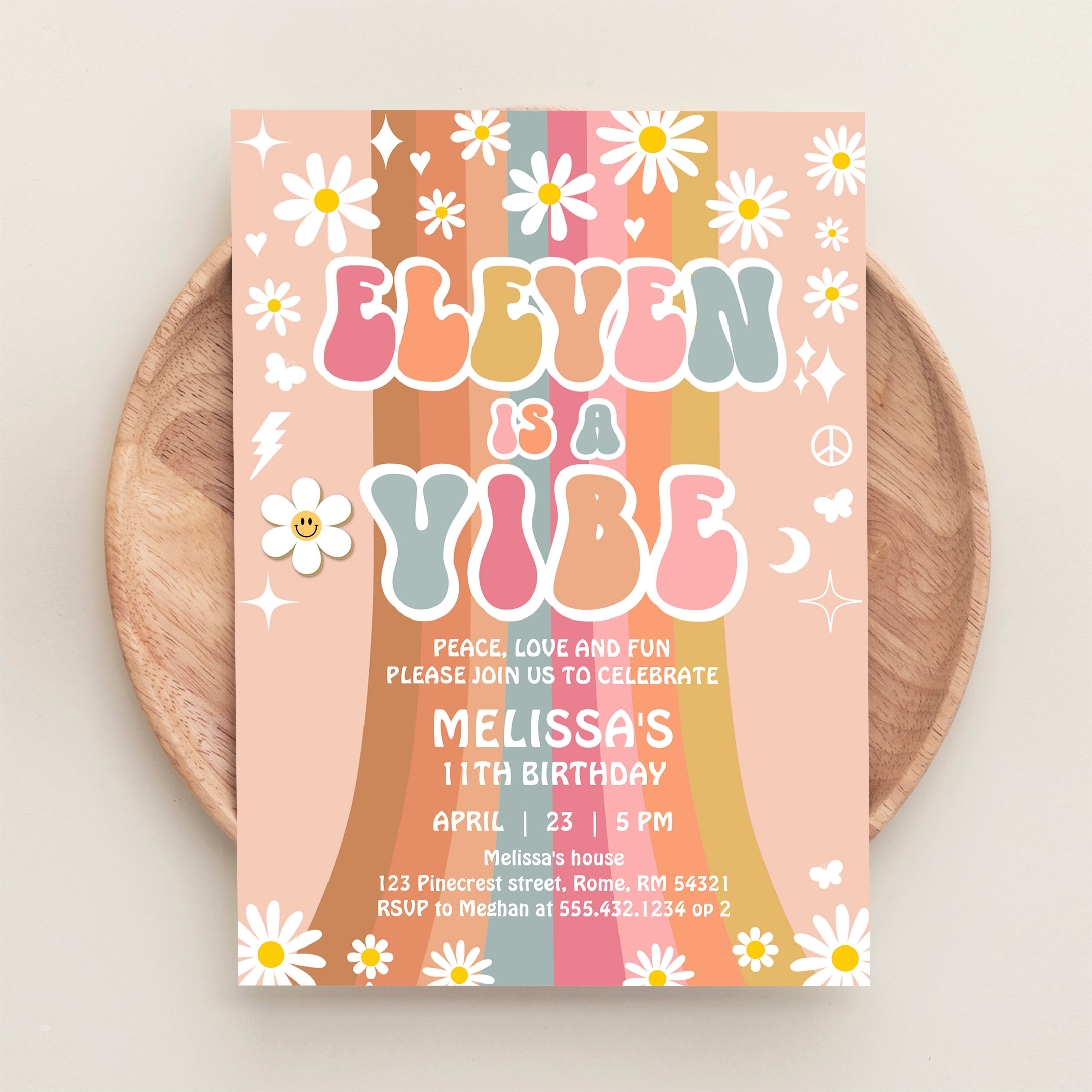 Eleven Is A Vibe Rainbow Groovy 11th Birthday Invitation - Image 7