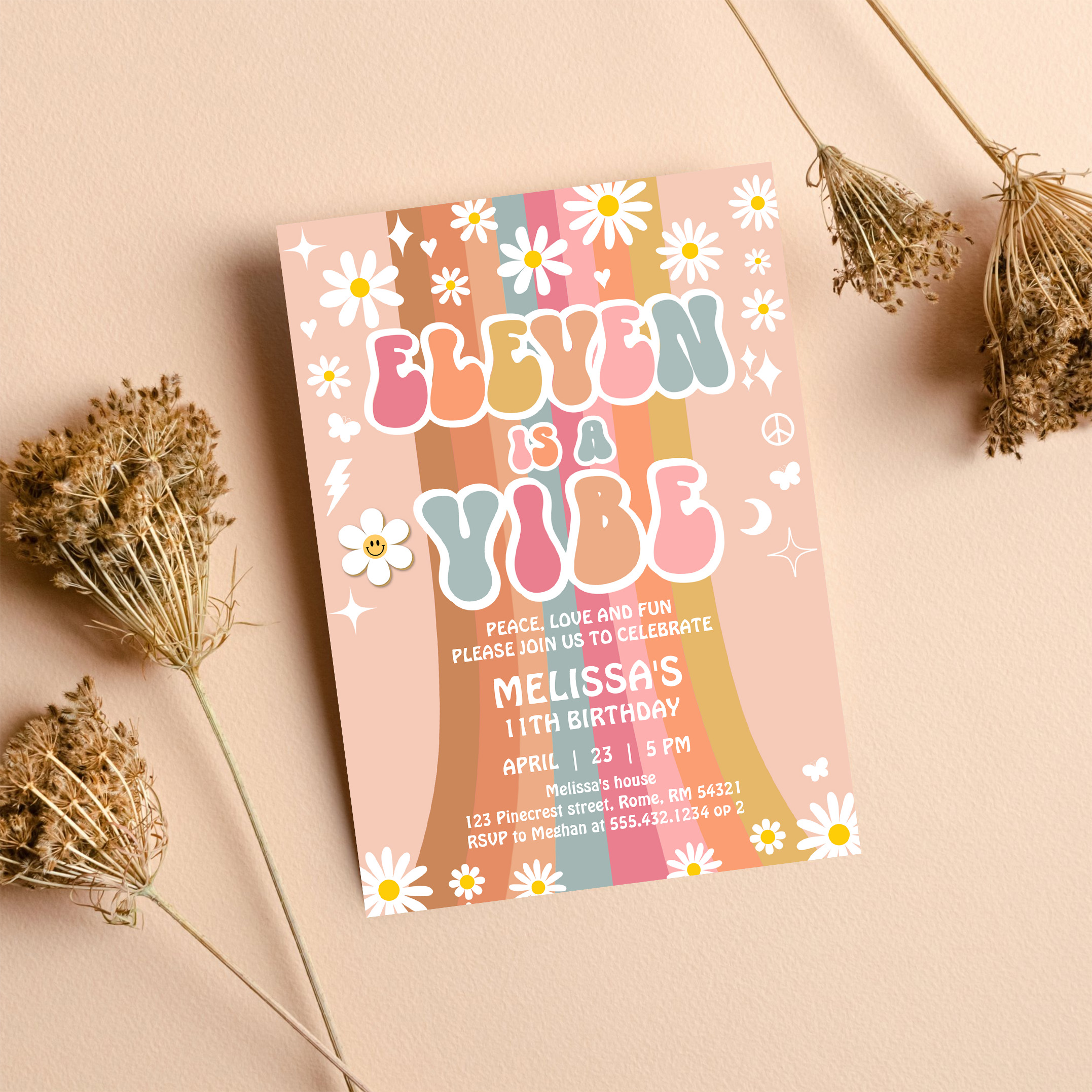 Eleven Is A Vibe Rainbow Groovy 11th Birthday Invitation - Image 8