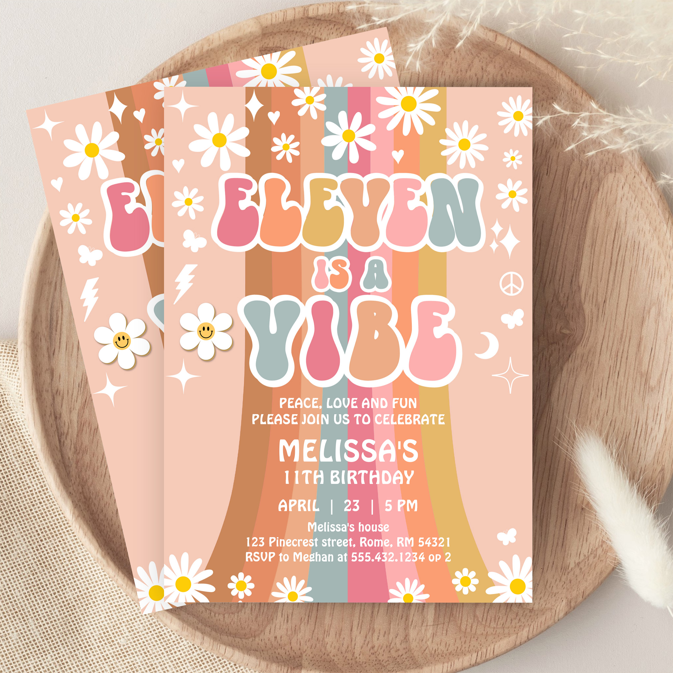 Eleven Is A Vibe Rainbow Groovy 11th Birthday Invitation - Image 9