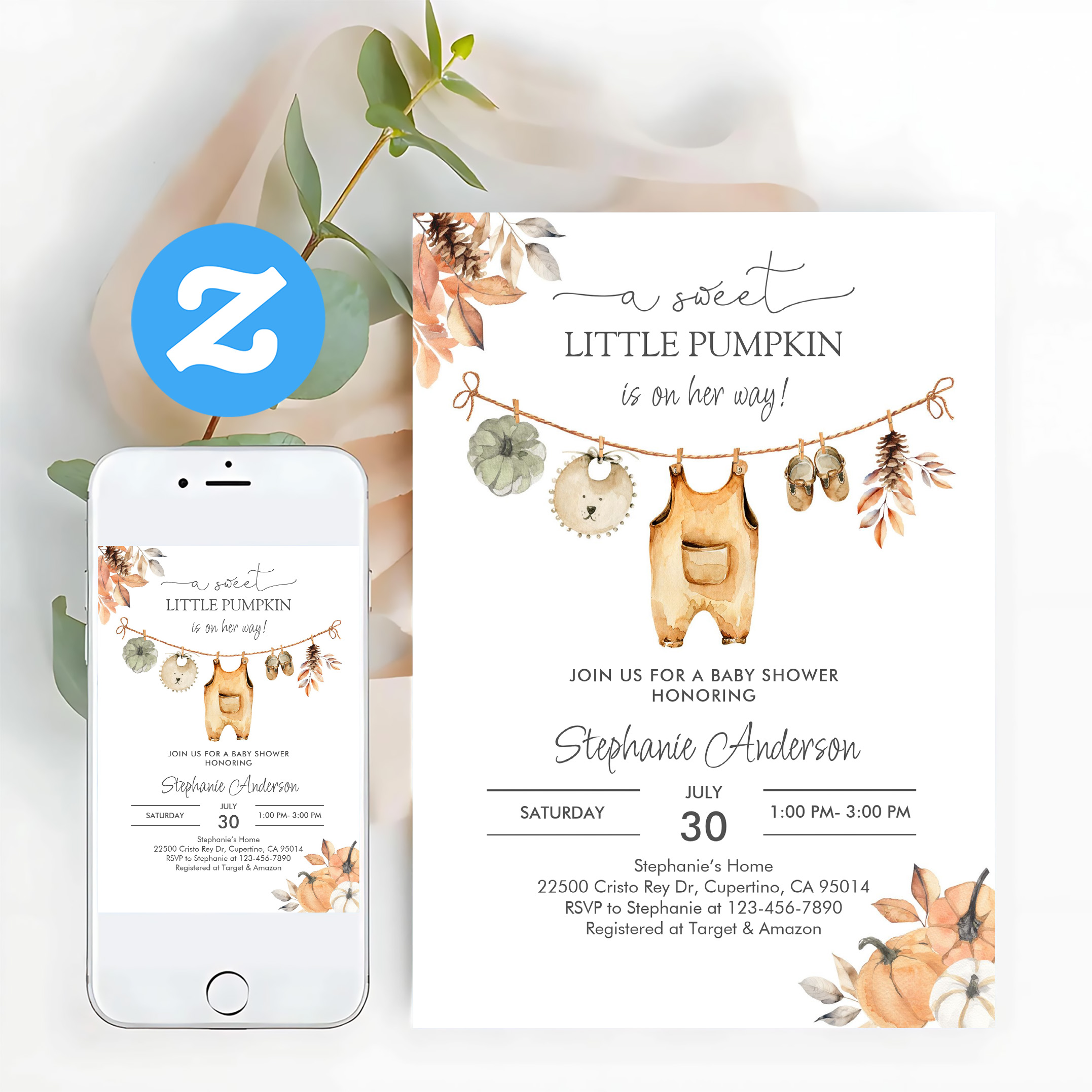 Fall Pumpkin Girl Baby Clothes Baby Shower Invitation - Image 12