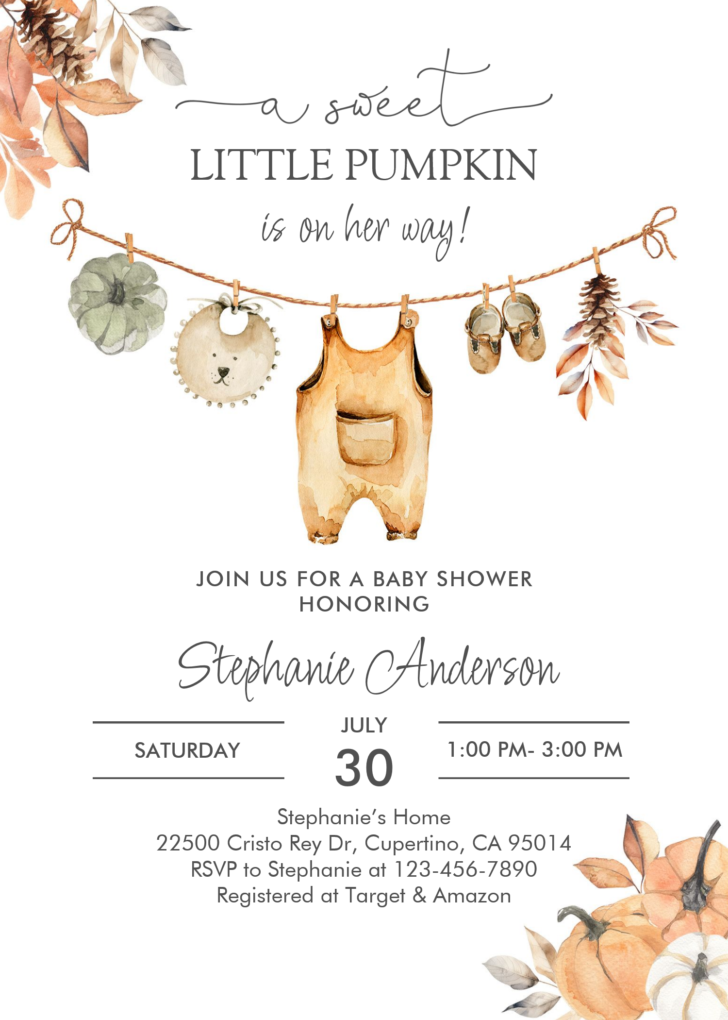 Fall Pumpkin Girl Baby Clothes Baby Shower Invitation
