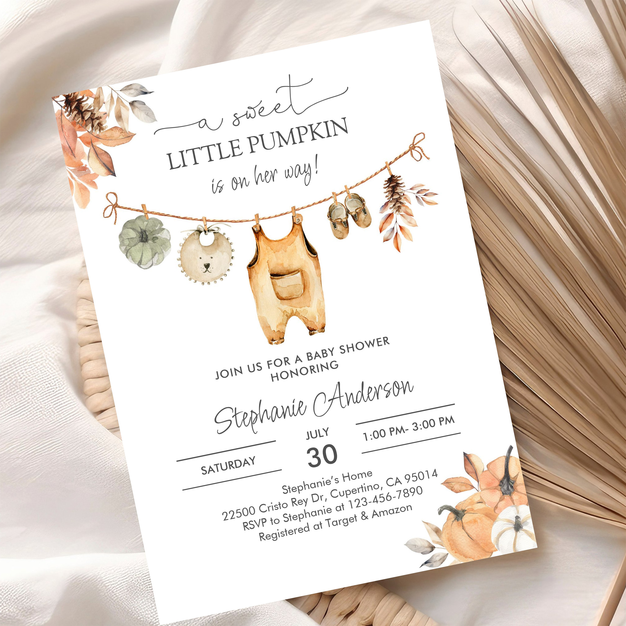 Fall Pumpkin Girl Baby Clothes Baby Shower Invitation - Image 10