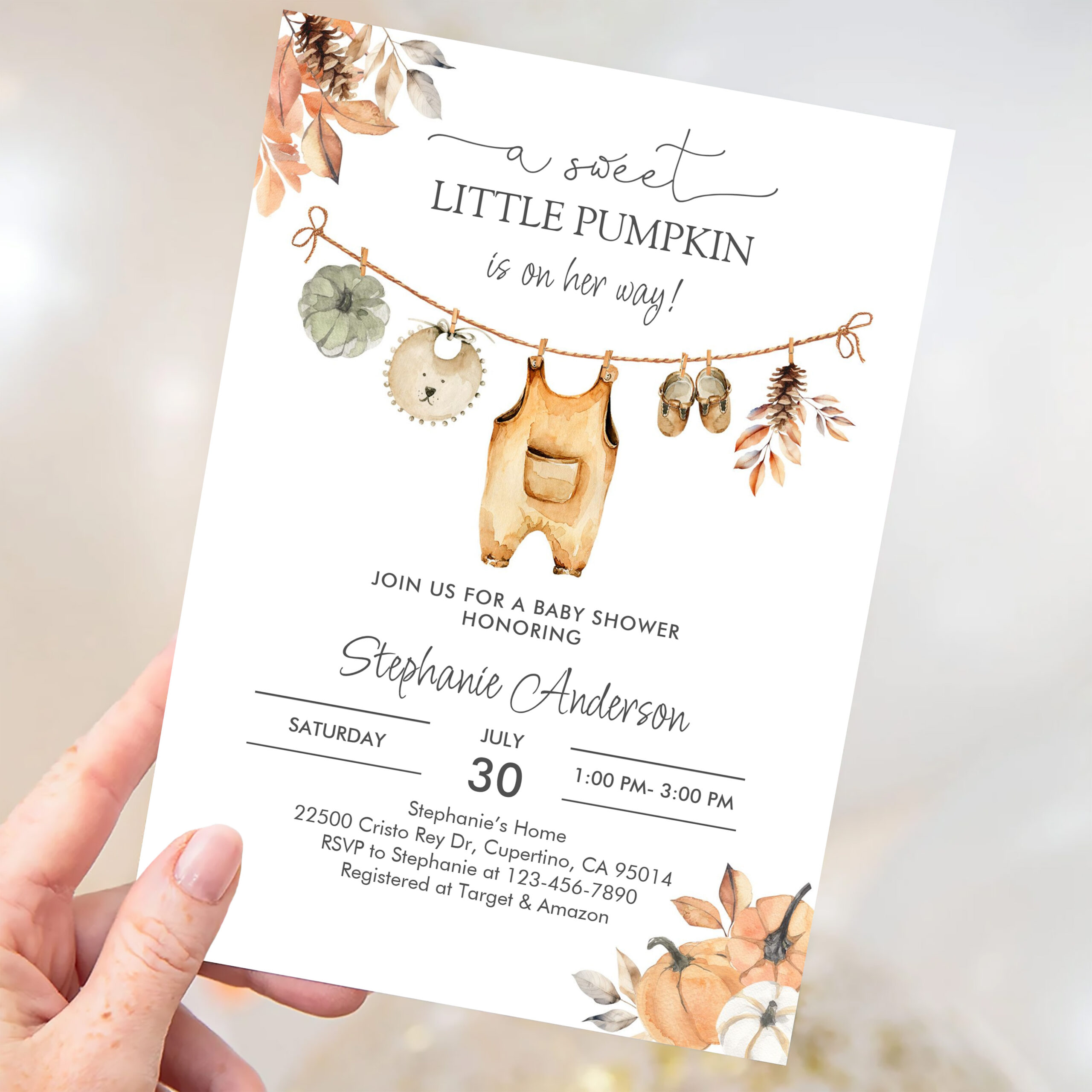 Fall Pumpkin Girl Baby Clothes Baby Shower Invitation - Image 3