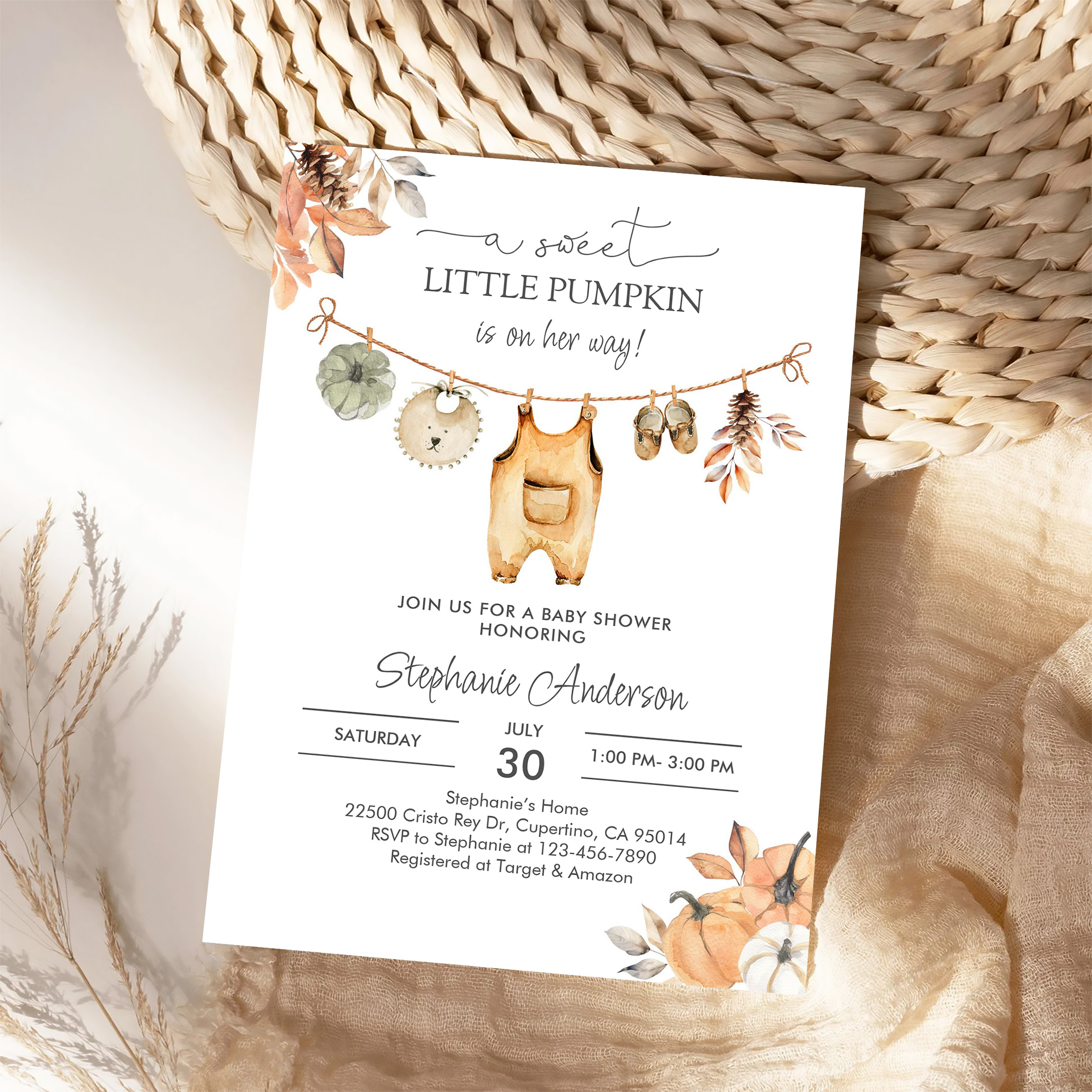 Fall Pumpkin Girl Baby Clothes Baby Shower Invitation - Image 4
