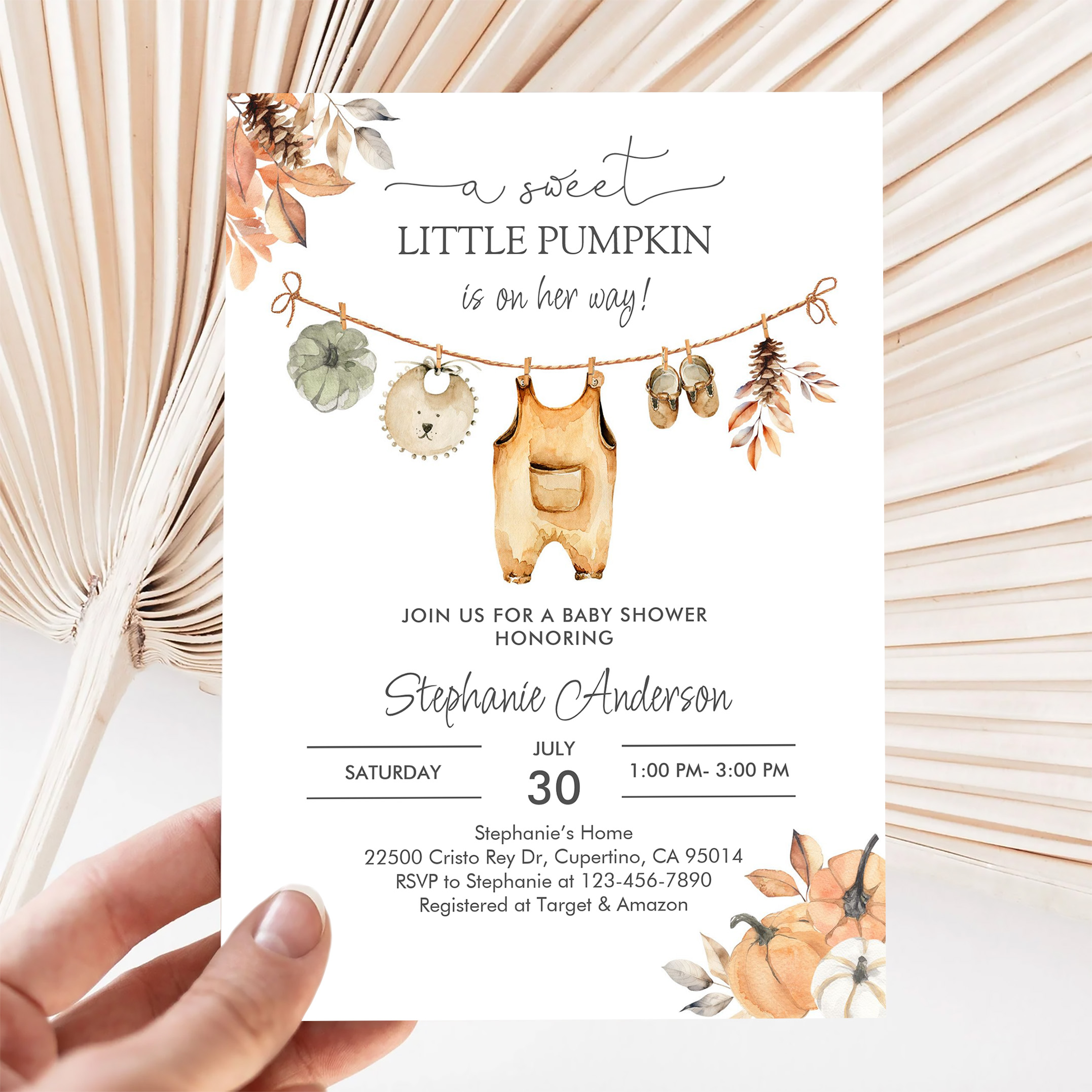 Fall Pumpkin Girl Baby Clothes Baby Shower Invitation - Image 5