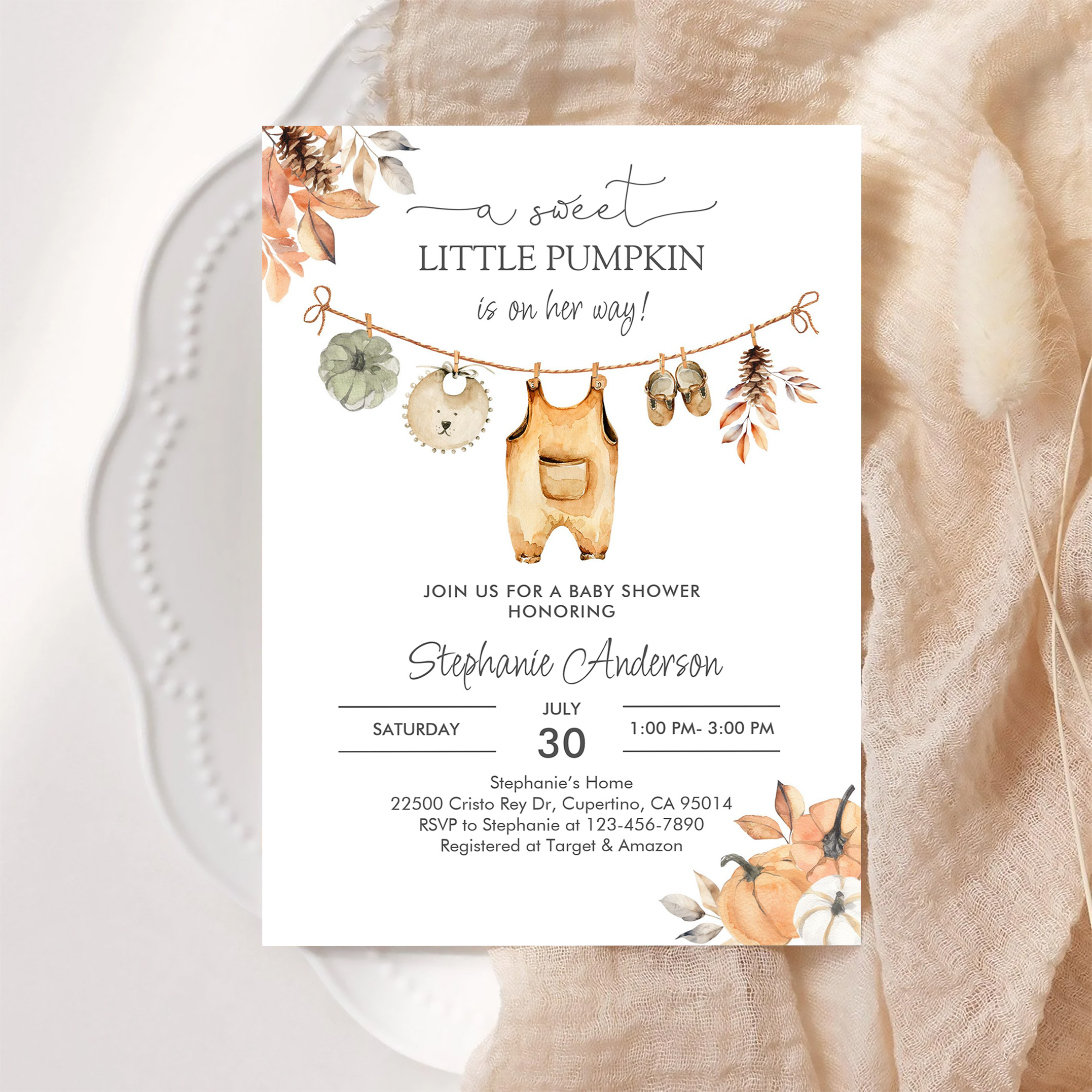 Fall Pumpkin Girl Baby Clothes Baby Shower Invitation - Image 6